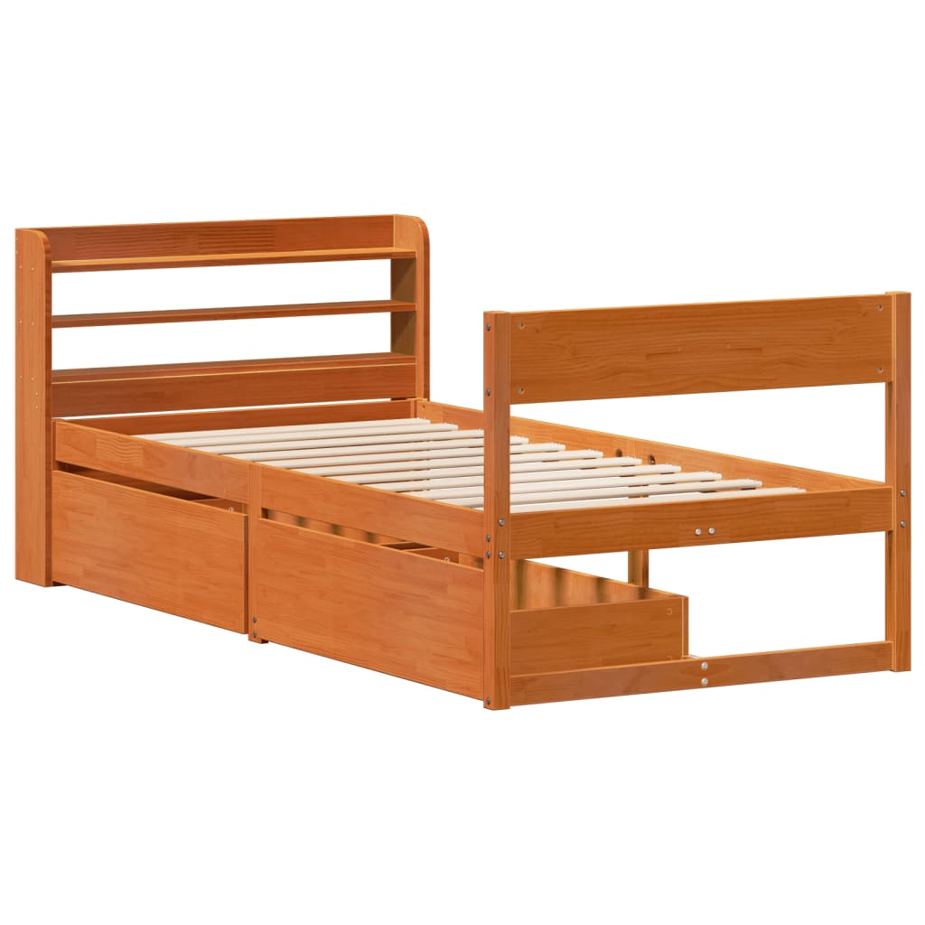 Cadre de lit sans matelas cire marron 100x200cm bois pin massif - XIOS