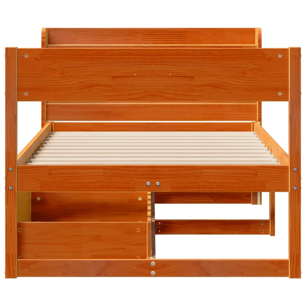 Cadre de lit sans matelas cire marron 100x200cm bois pin massif - XIOS