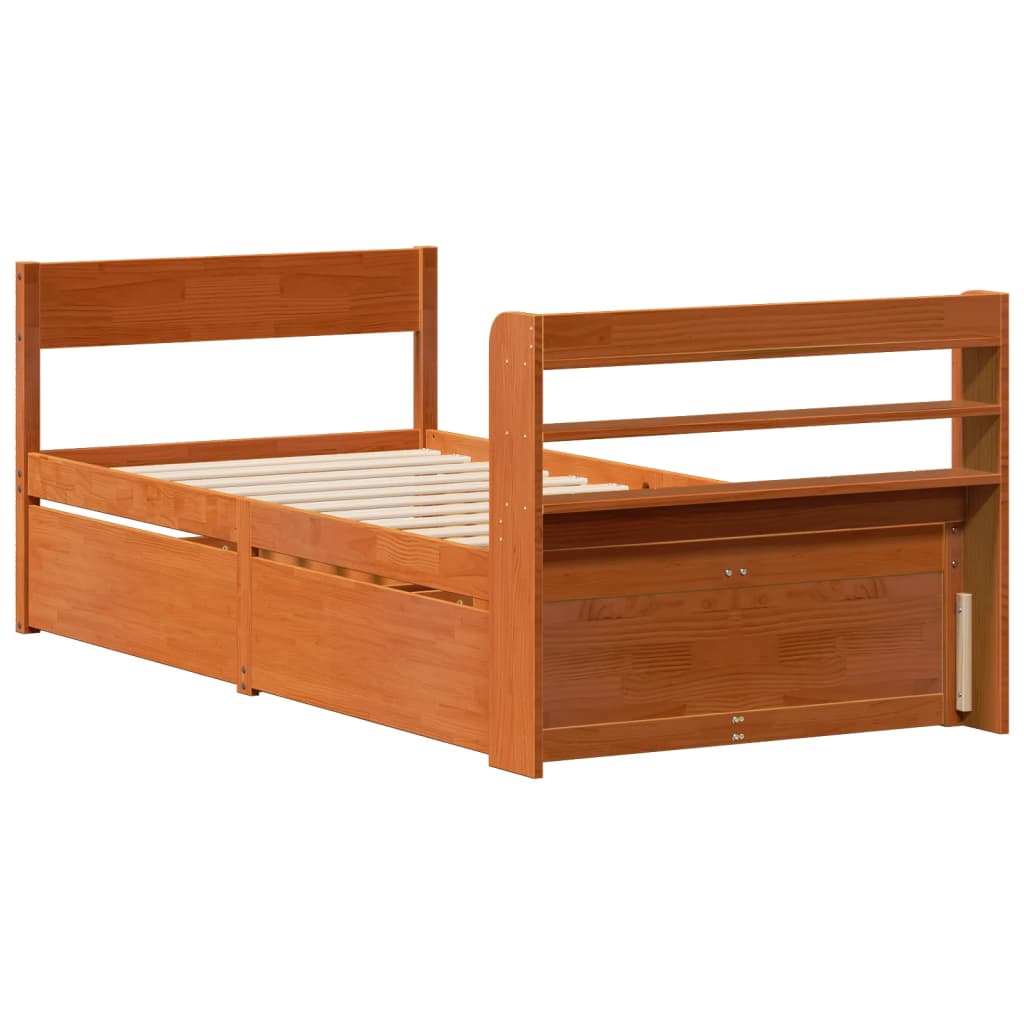 Cadre de lit sans matelas cire marron 100x200cm bois pin massif - XIOS