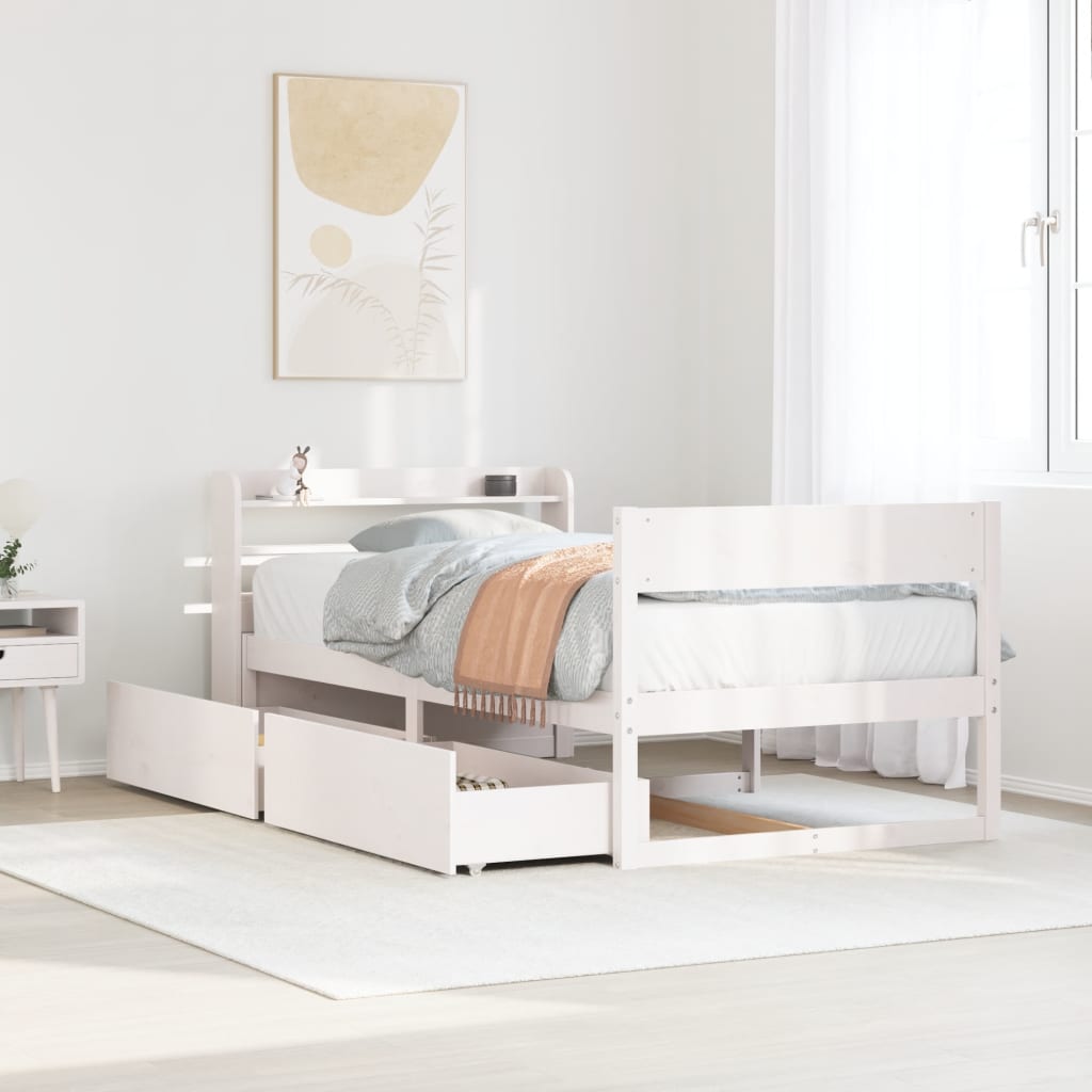 Cadre de lit sans matelas blanc 90x200 cm bois de pin massif - XIOS