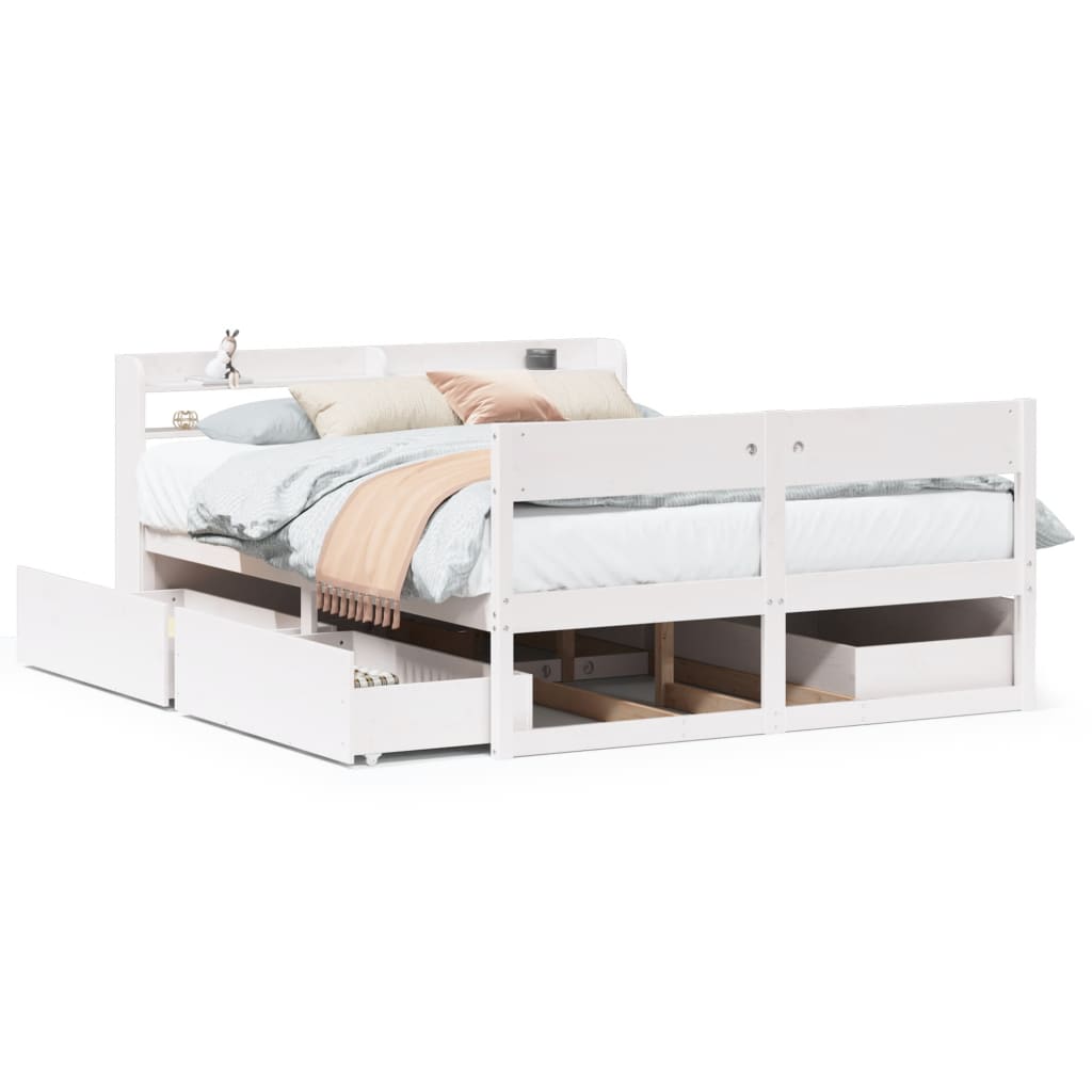 Cadre de lit sans matelas blanc 140x190 cm bois de pin massif - XIOS