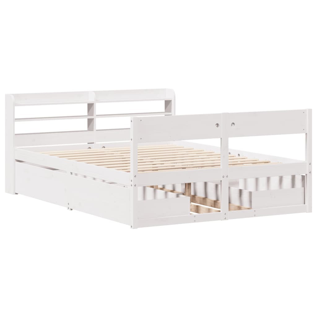 Cadre de lit sans matelas blanc 140x190 cm bois de pin massif - XIOS