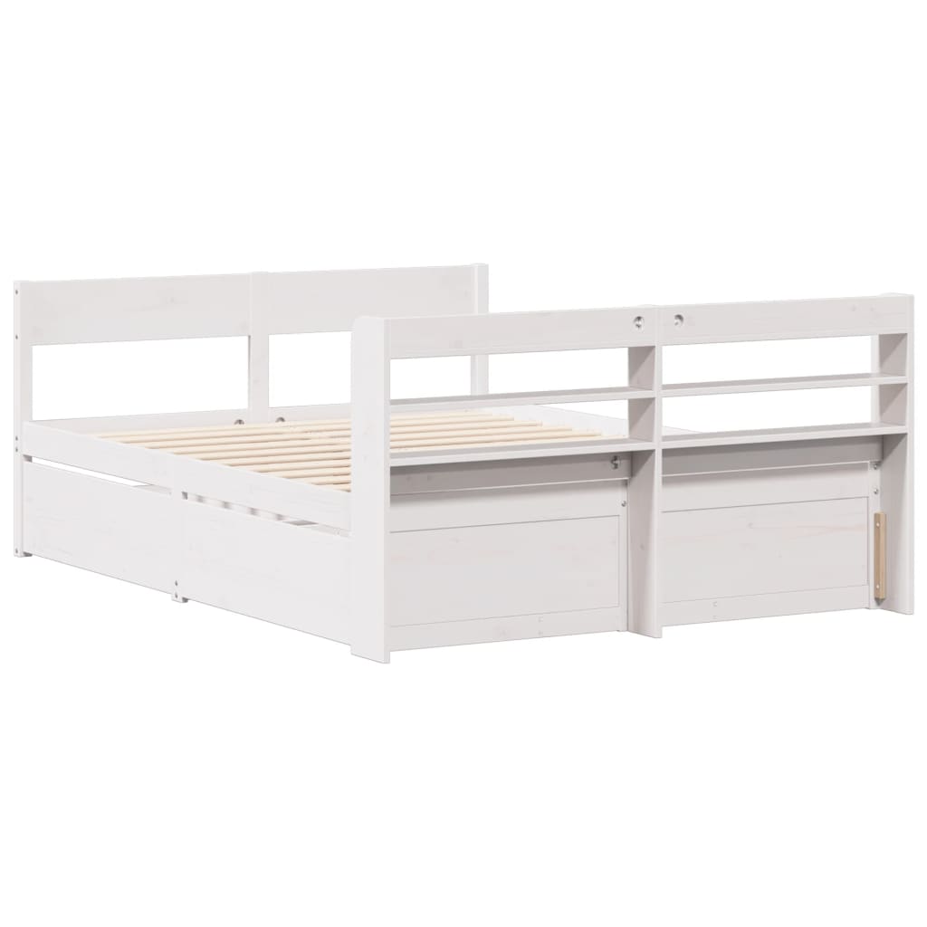 Cadre de lit sans matelas blanc 140x190 cm bois de pin massif - XIOS
