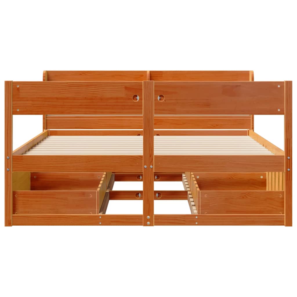 Cadre de lit sans matelas cire marron 135x190cm bois pin massif - XIOS