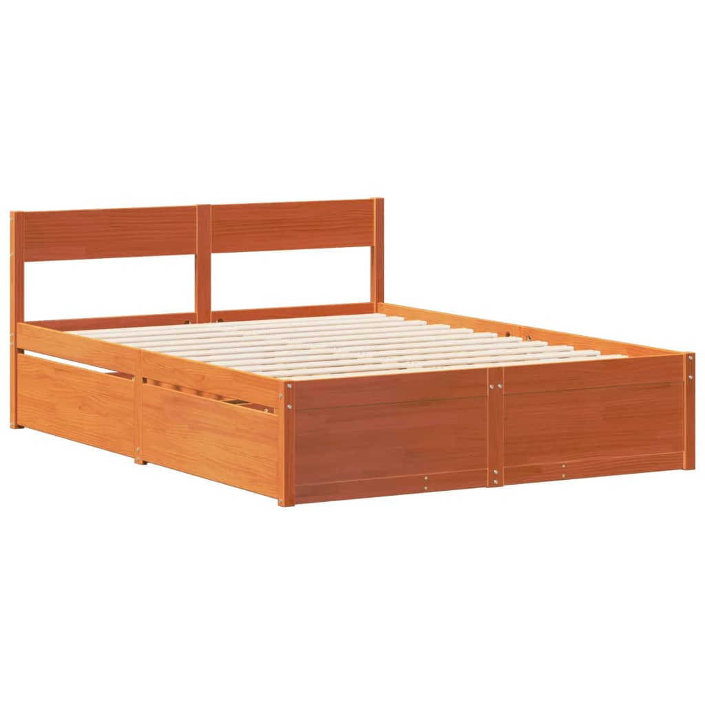 Cadre de lit sans matelas cire marron 135x190cm bois pin massif - XIOS