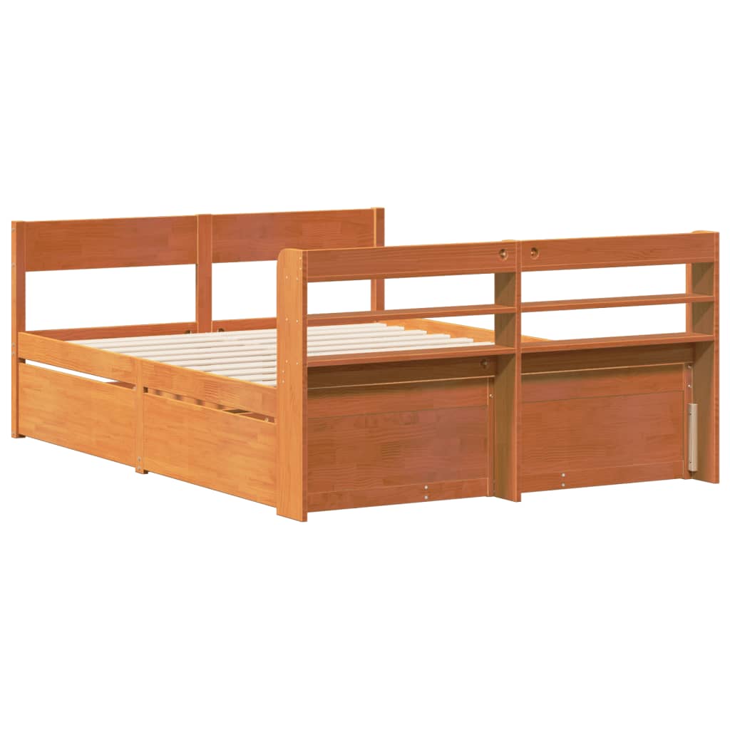 Cadre de lit sans matelas cire marron 135x190cm bois pin massif - XIOS