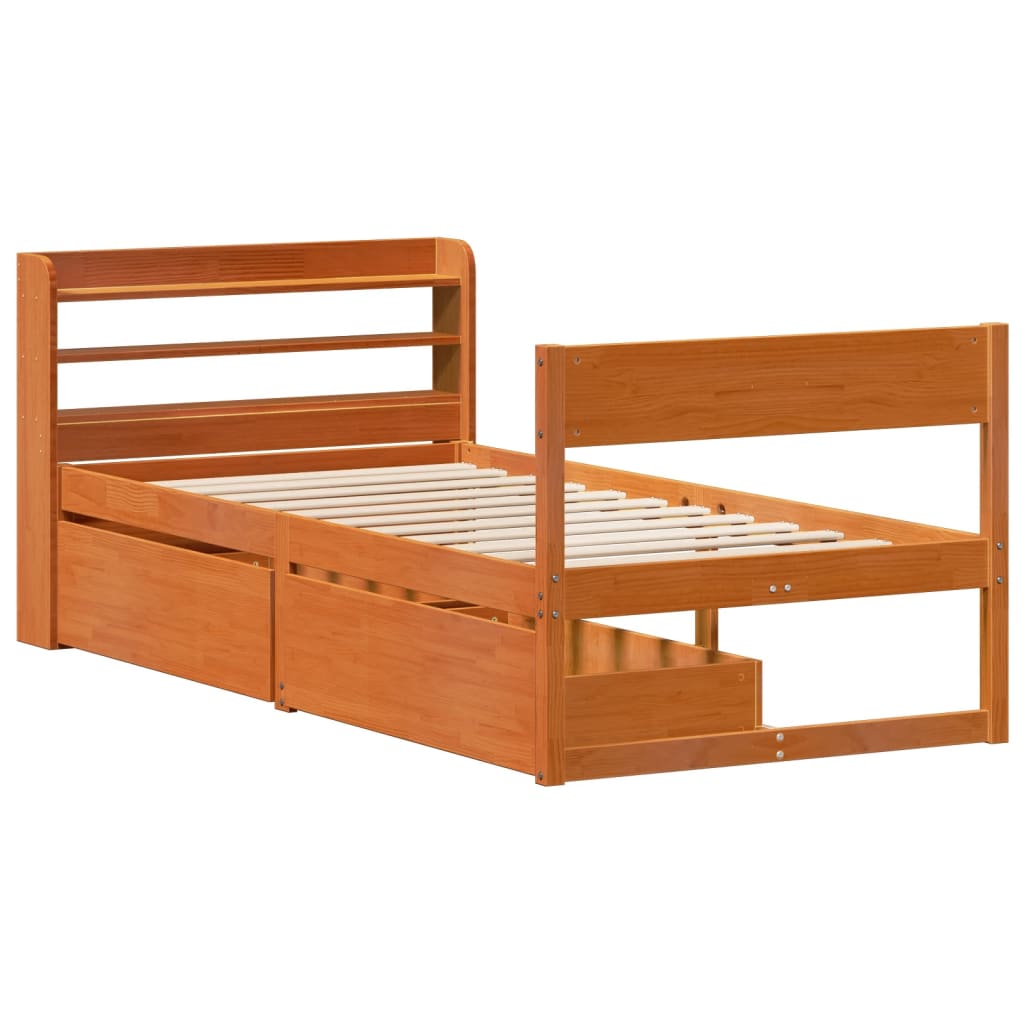 Cadre de lit sans matelas cire marron 75x190 cm bois pin massif - XIOS