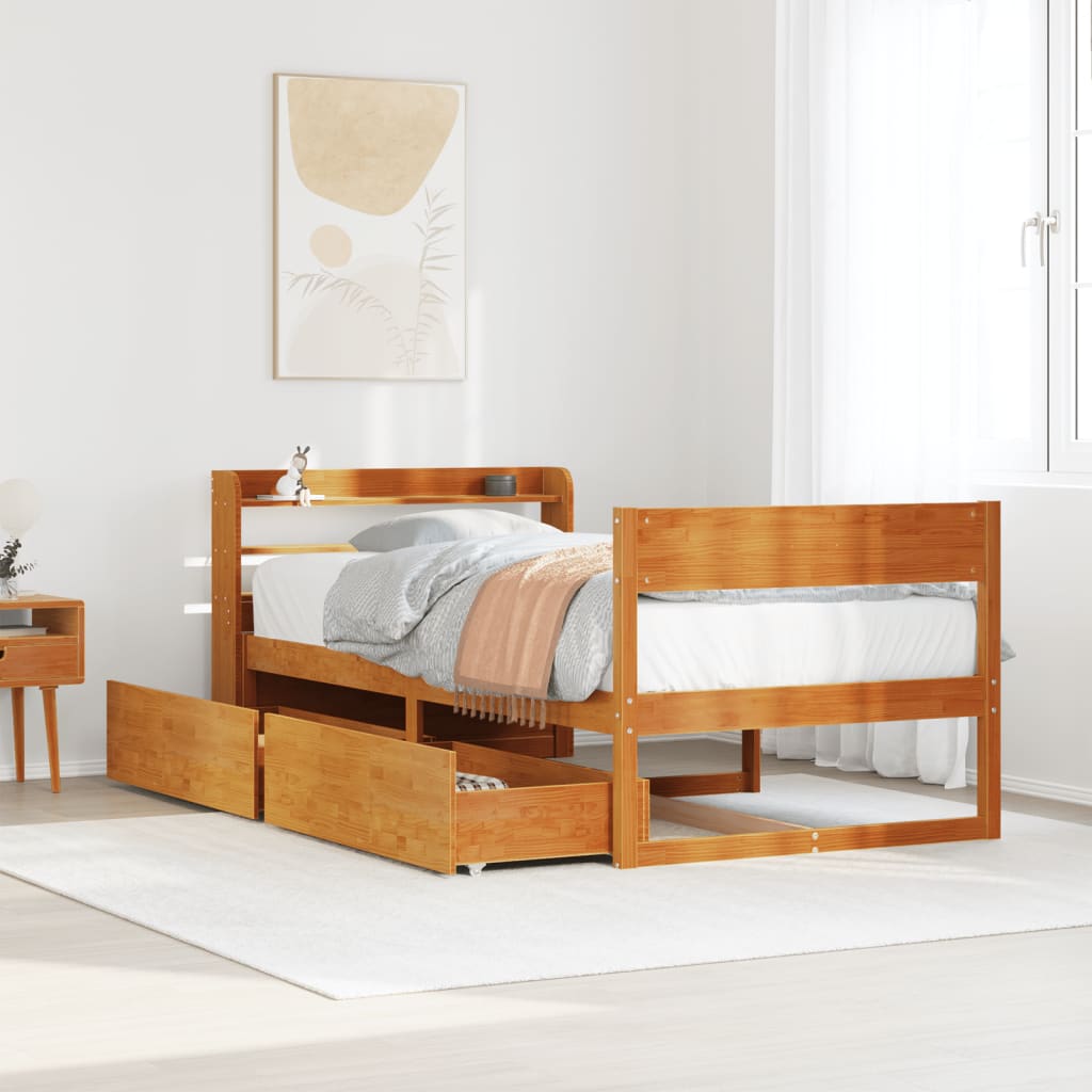 Cadre de lit sans matelas cire marron 75x190 cm bois pin massif - XIOS
