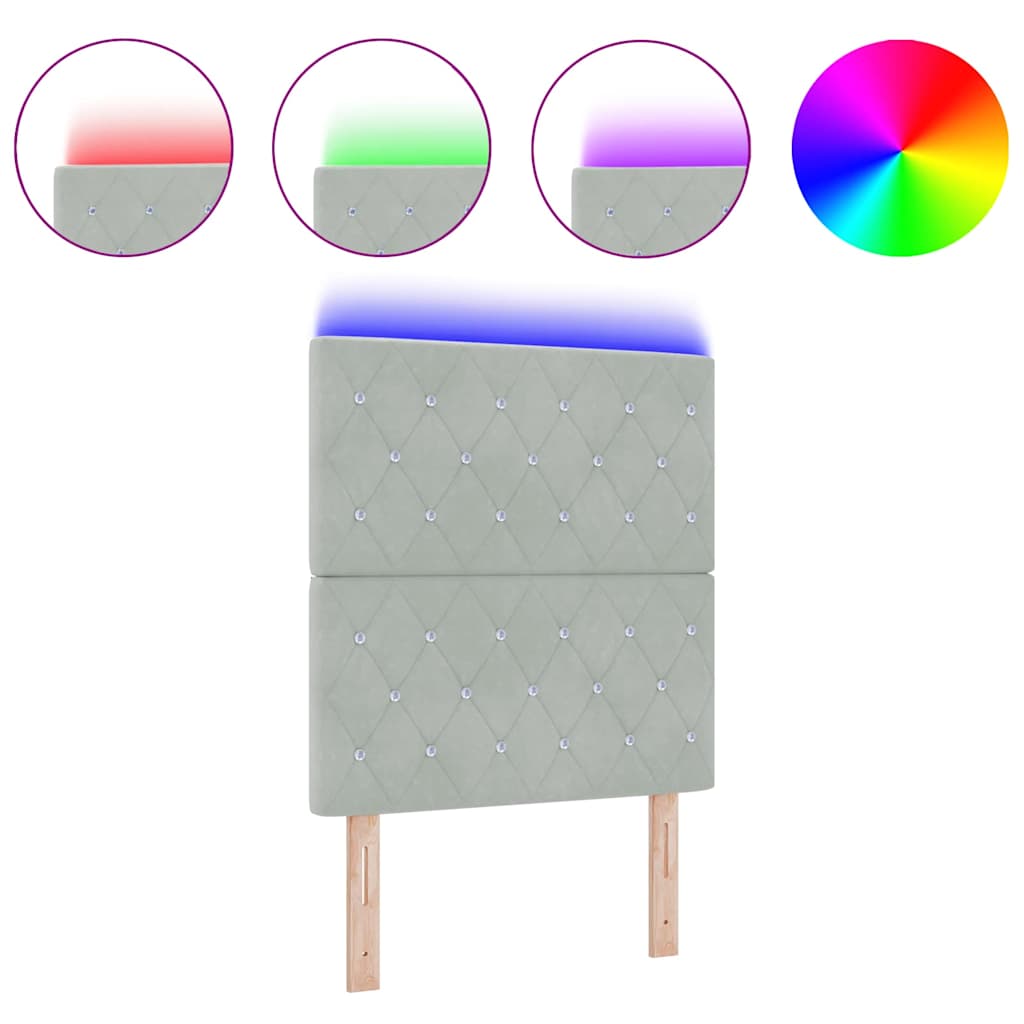 Tête de Lit LED Argyle Gris clair 80 cm Velours - XIOS