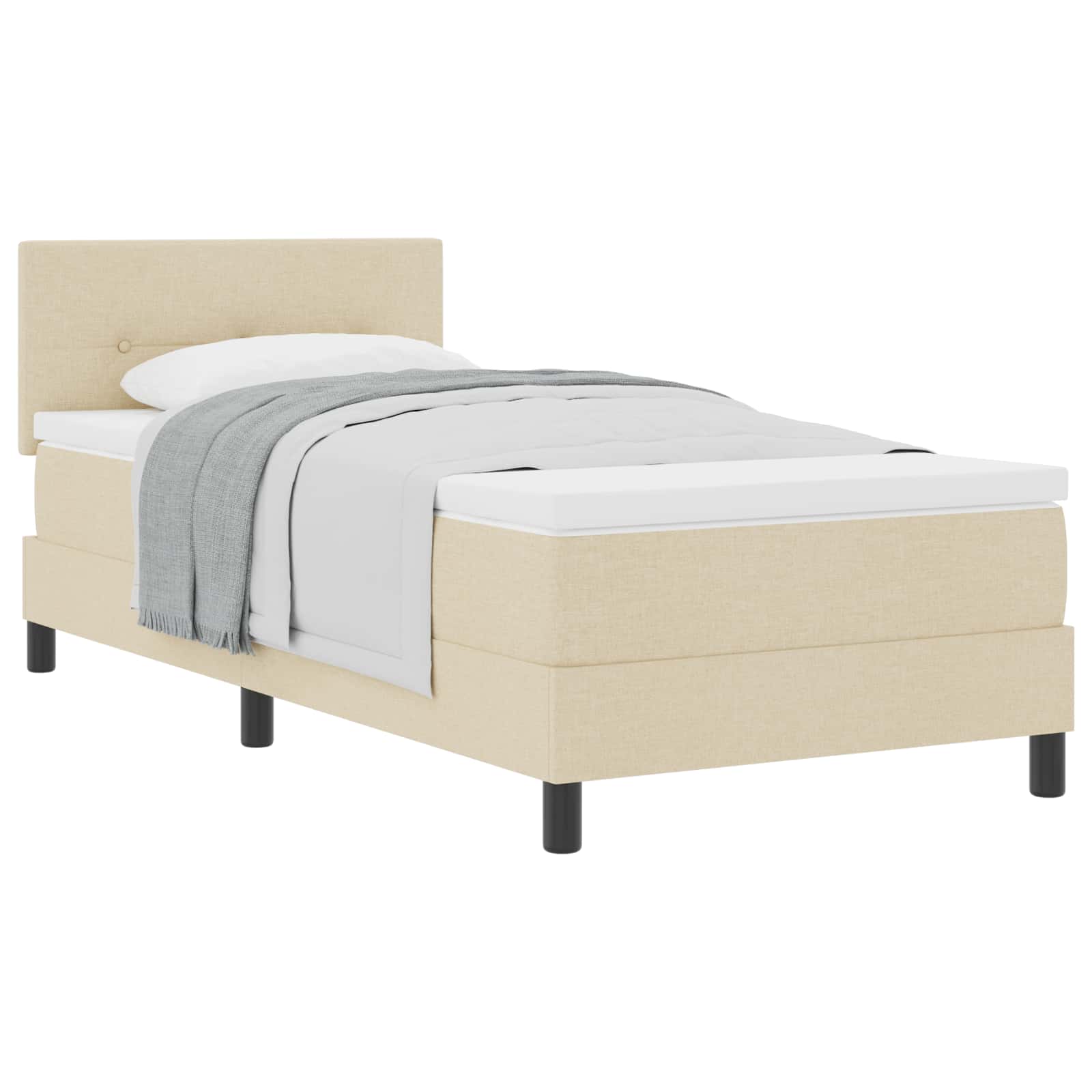 Lit à ressorts avec tête de lit Crème 100 x 200 cm tissu