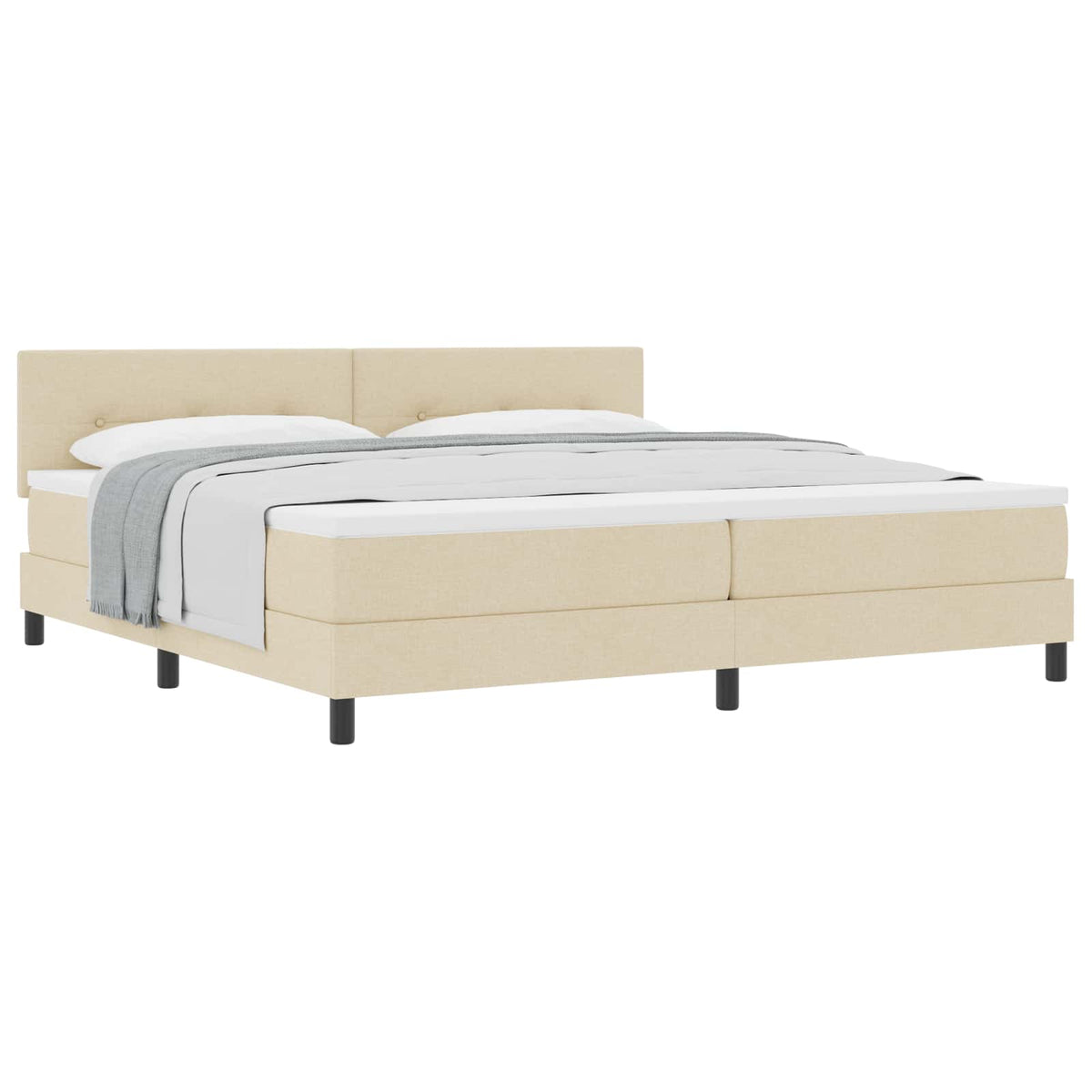 Lit à ressorts avec tête de lit Crème 200 x 200 cm tissu
