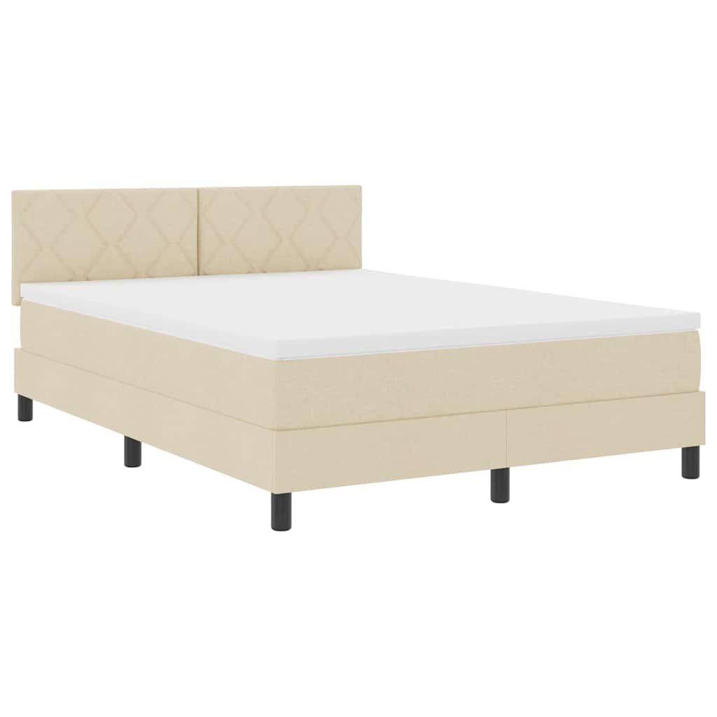 Lit à ressorts avec tête de lit Crème 140 x 190 cm tissu