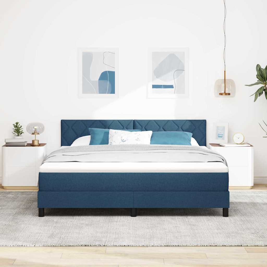Lit à ressorts avec tête de lit Bleu 180 x 200 cm tissu
