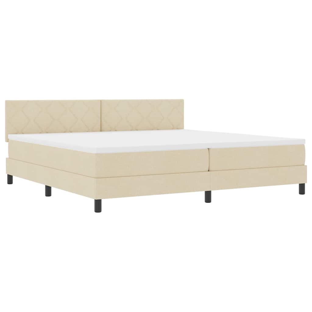 Lit à ressorts avec tête de lit Crème 200 x 200 cm tissu