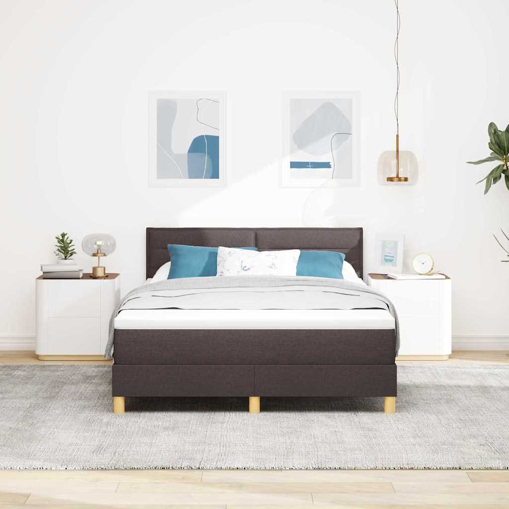 Lit à ressorts avec coussin Marron foncé 140 x 200 cm tissu