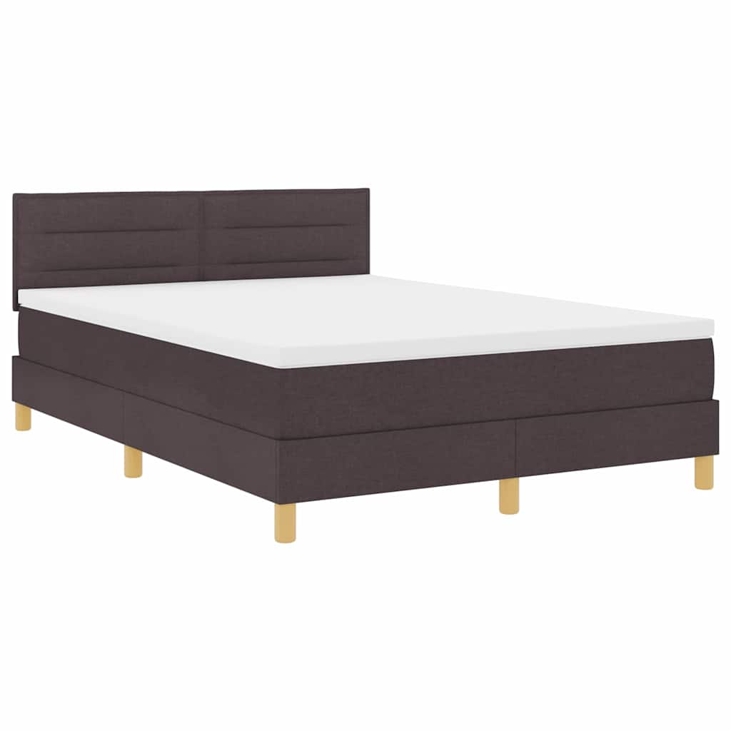 Lit à ressorts avec coussin Marron foncé 140 x 200 cm tissu