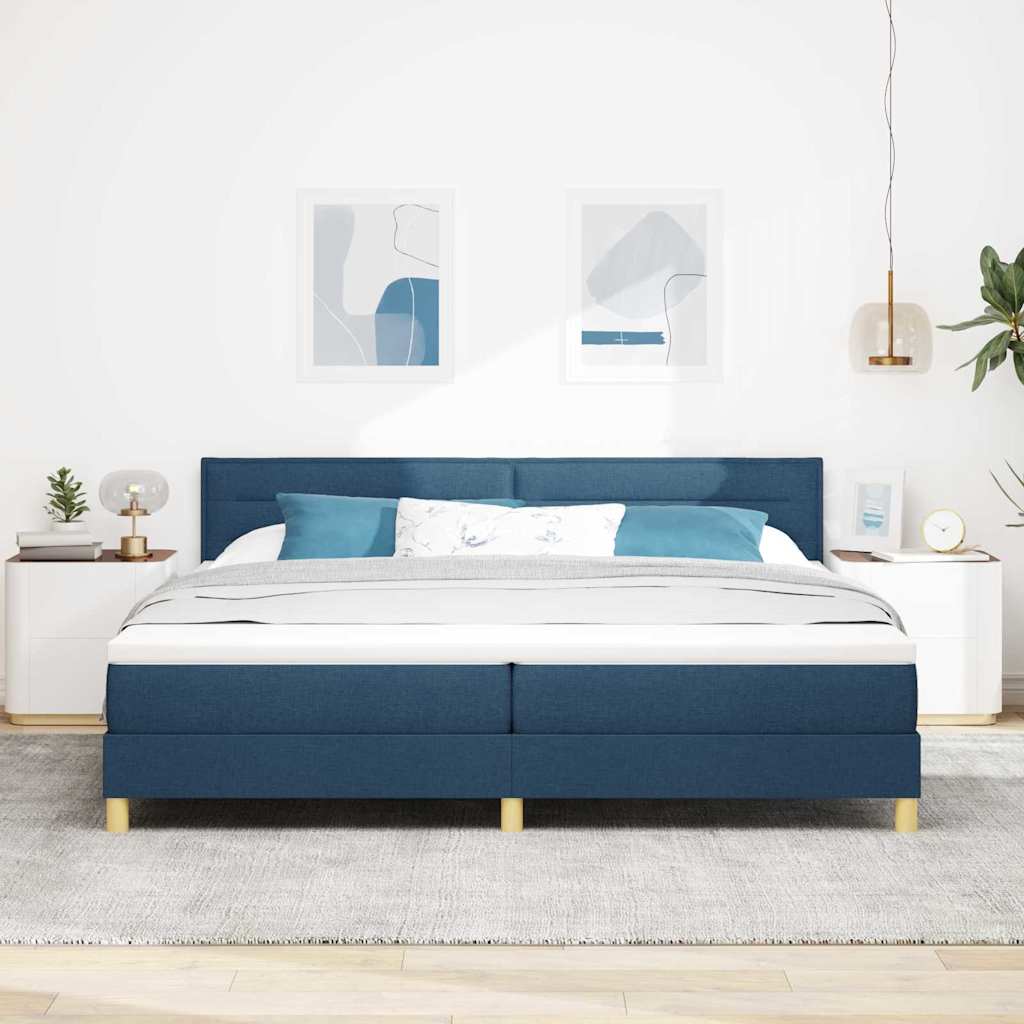 Lit à ressorts avec coussin Bleu 200 x 200 cm tissu