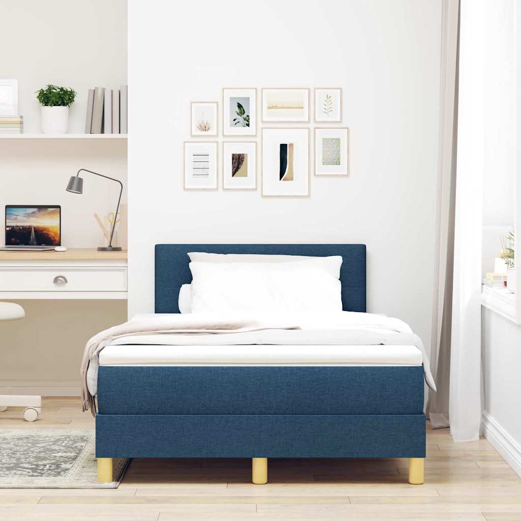 Lit à ressorts avec coussin Bleu 120 x 190 cm tissu