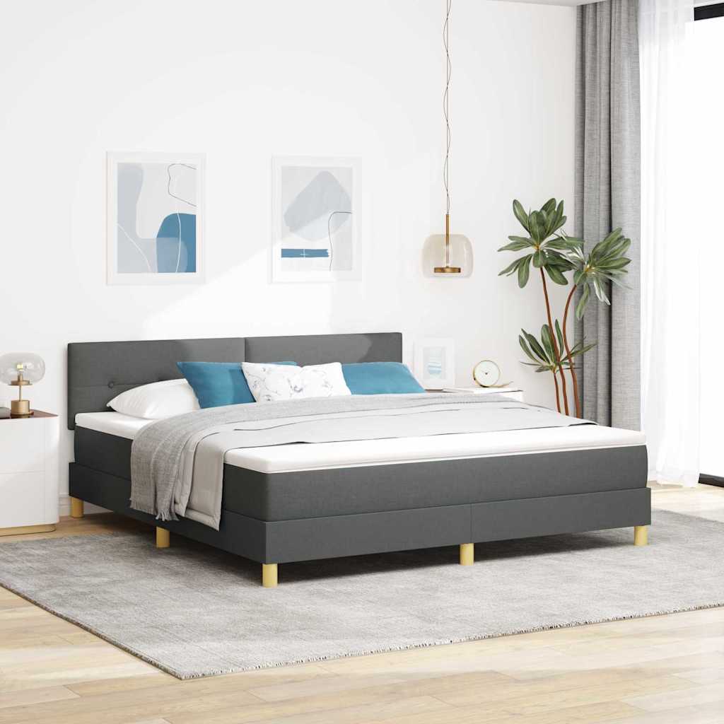 Lit à ressorts avec coussin Gris foncé 180 x 200 cm tissu