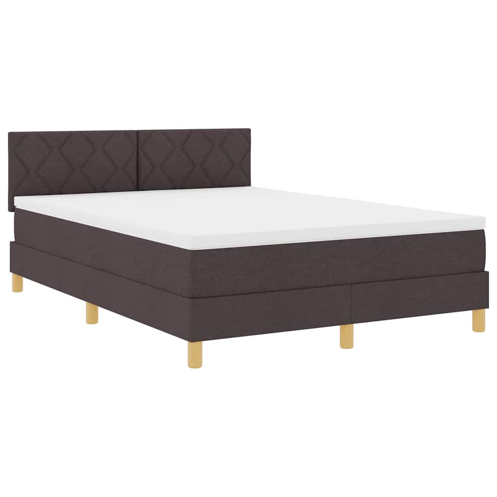 Lit à ressorts avec coussin Marron foncé 140 x 190 cm tissu