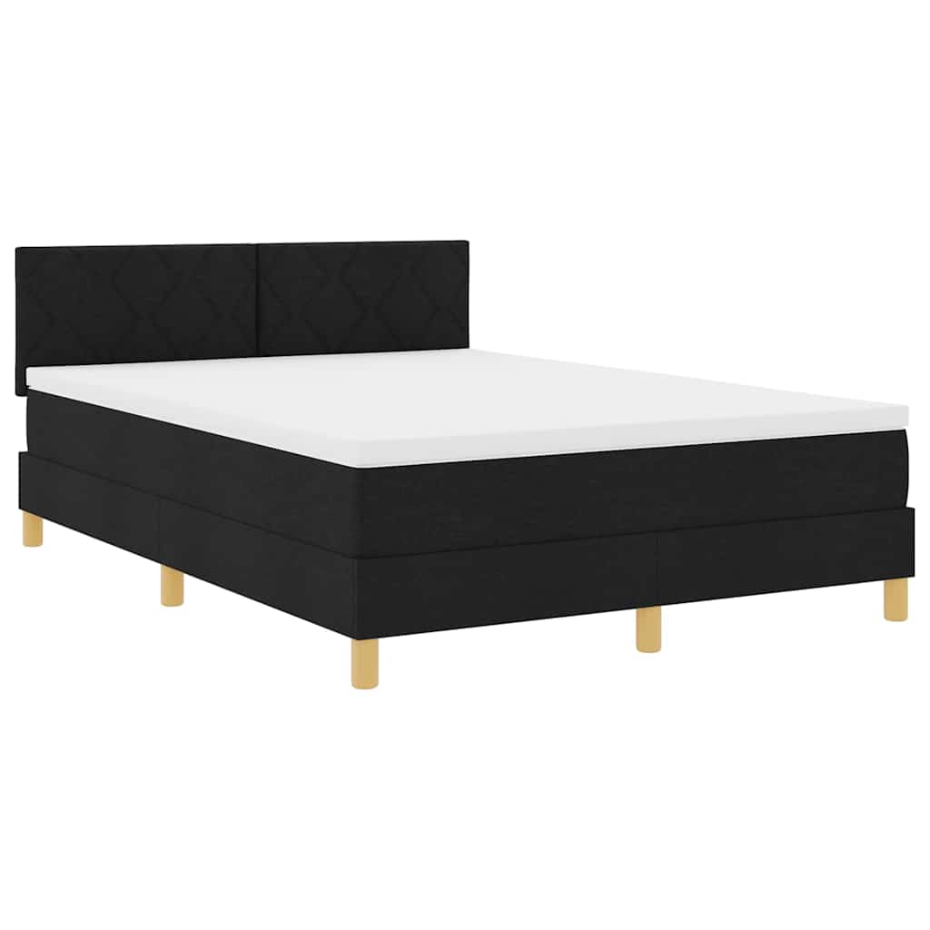 Lit à ressorts avec coussin Noir 140 x 200 cm tissu