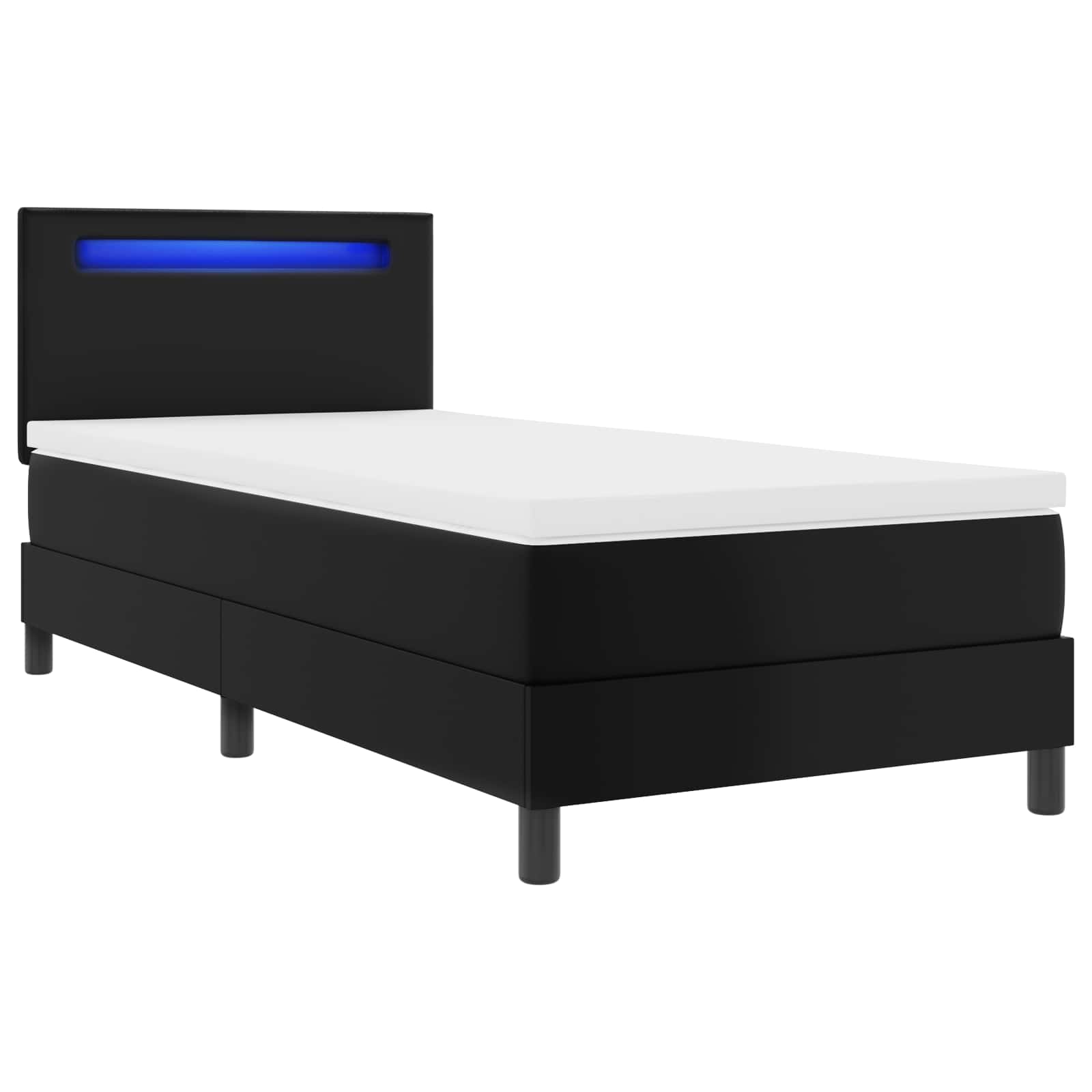 Lit à ressorts avec bandes LED Noir 90 x 190 cm Simili cuir