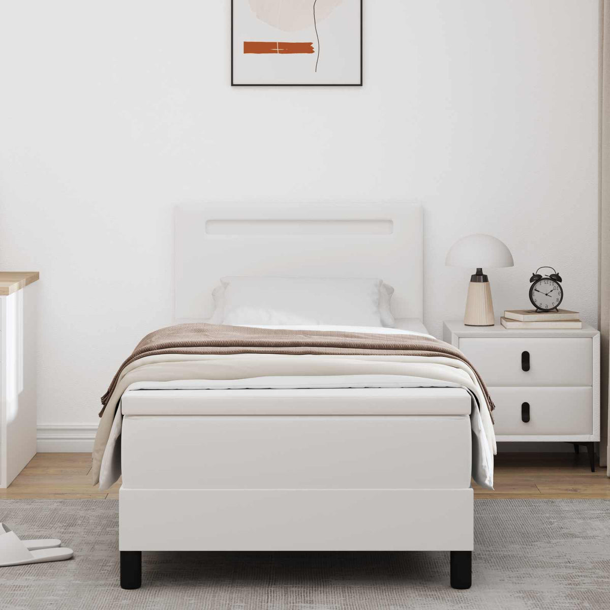 Lit à ressorts avec matelas Blanc 90 x 190 cm Simili cuir