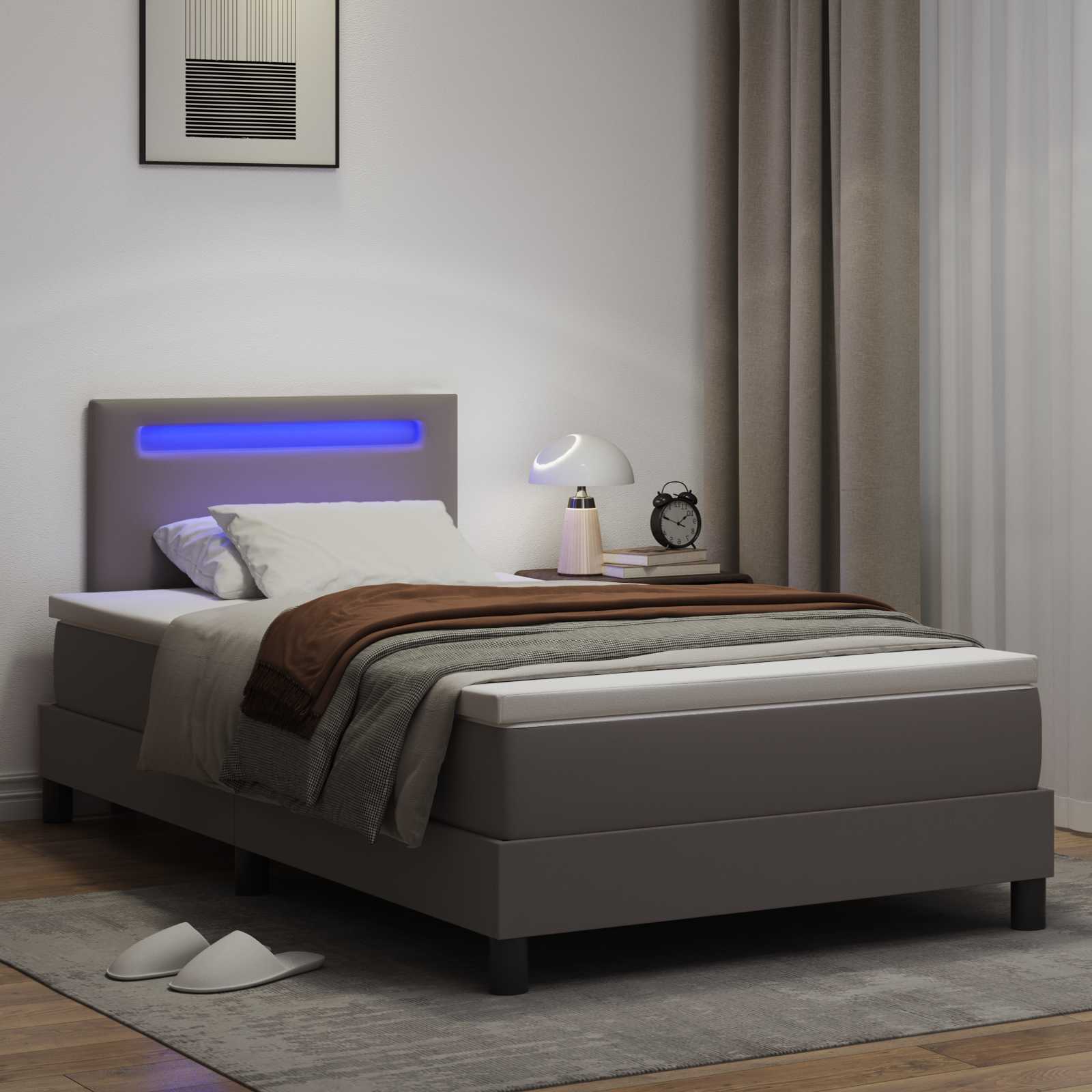 Lit à ressorts avec matelas Gris 120 x 200 cm Simili cuir