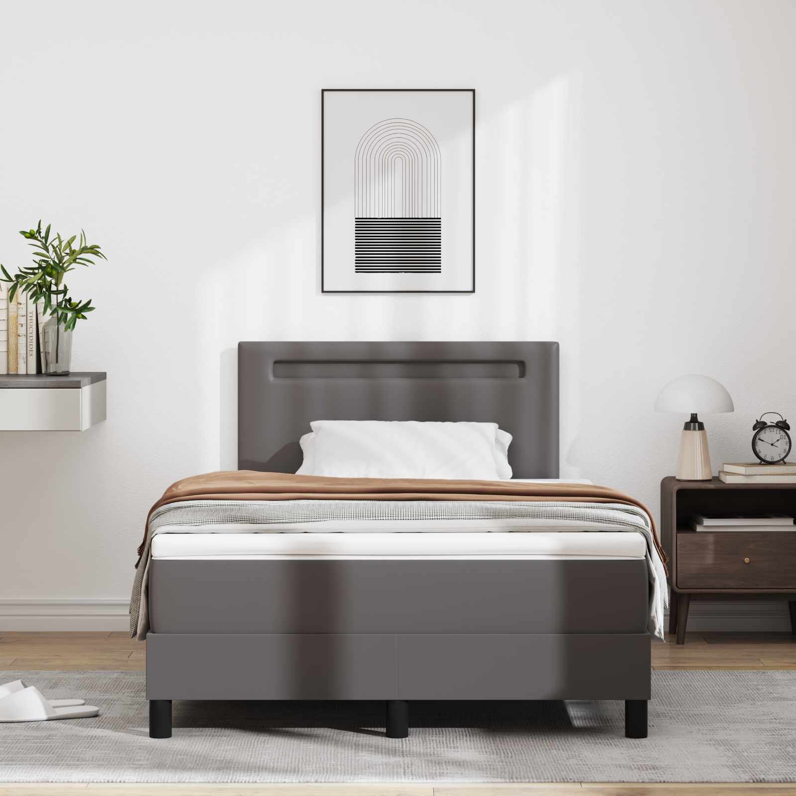 Lit à ressorts avec matelas Gris 120 x 200 cm Simili cuir