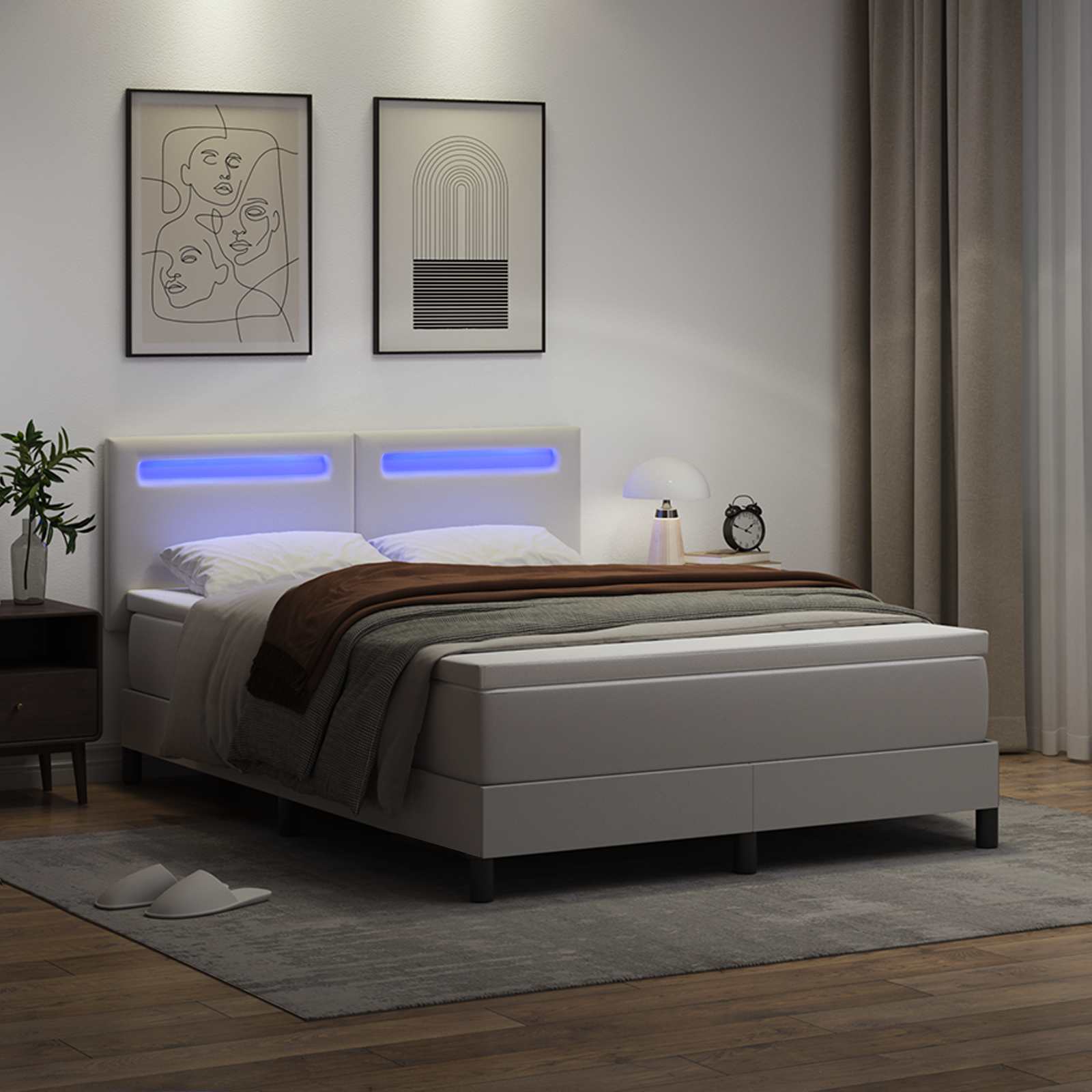 Lit à ressorts avec matelas Blanc 140 x 200 cm Simili cuir