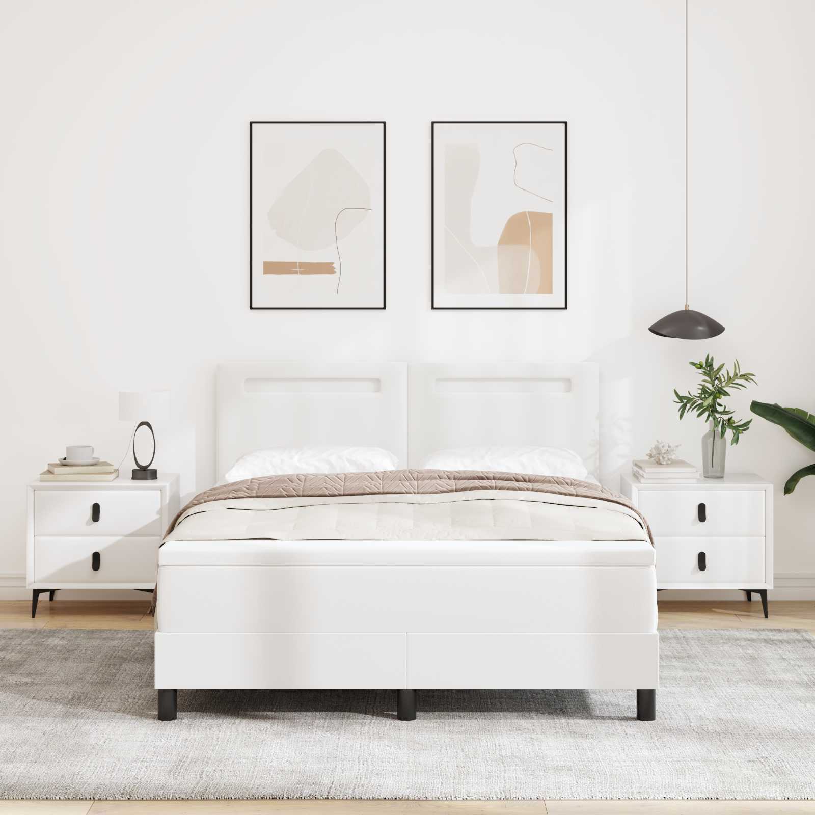 Lit à ressorts avec matelas Blanc 140 x 200 cm Simili cuir
