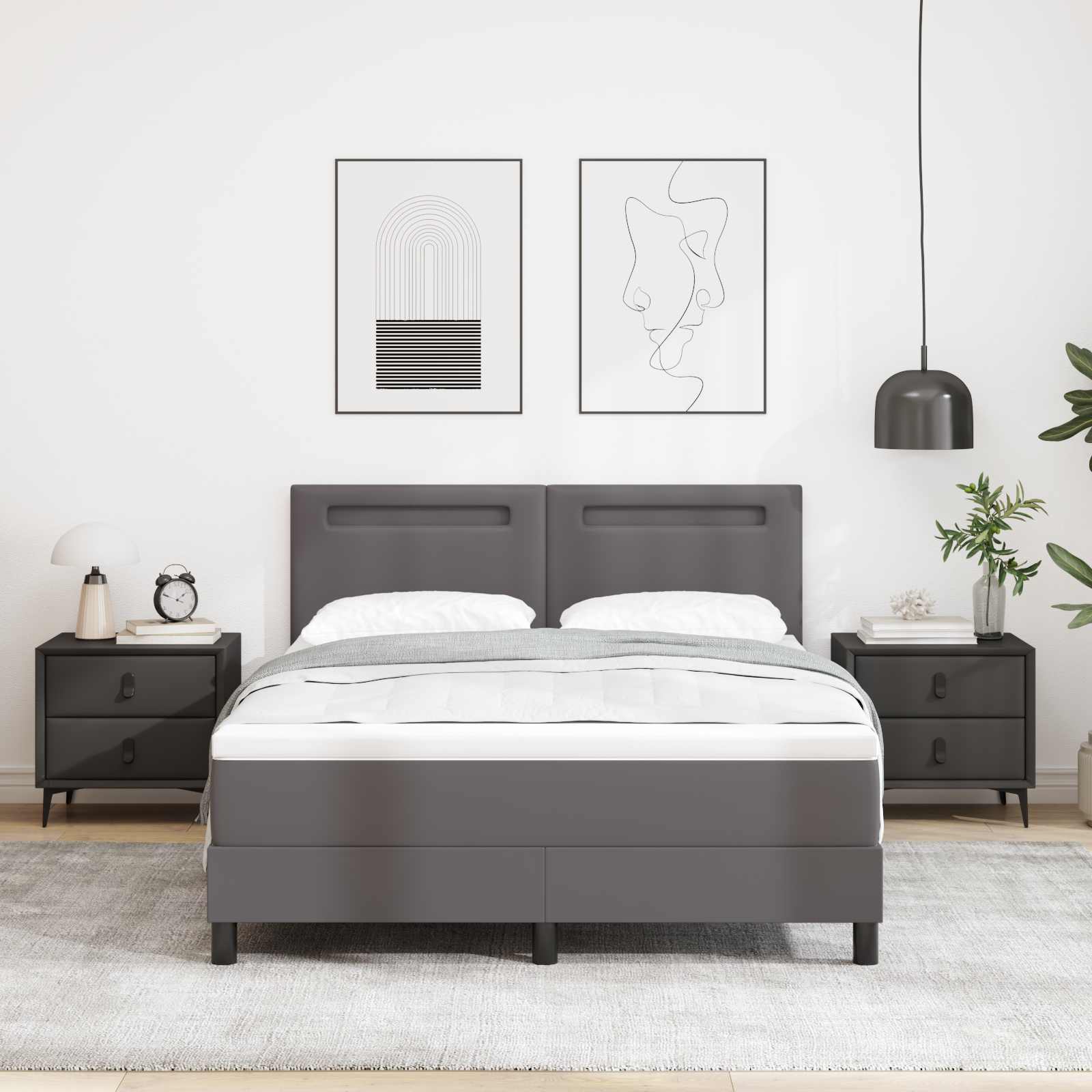 Lit à ressorts avec matelas Gris 140 x 200 cm Simili cuir