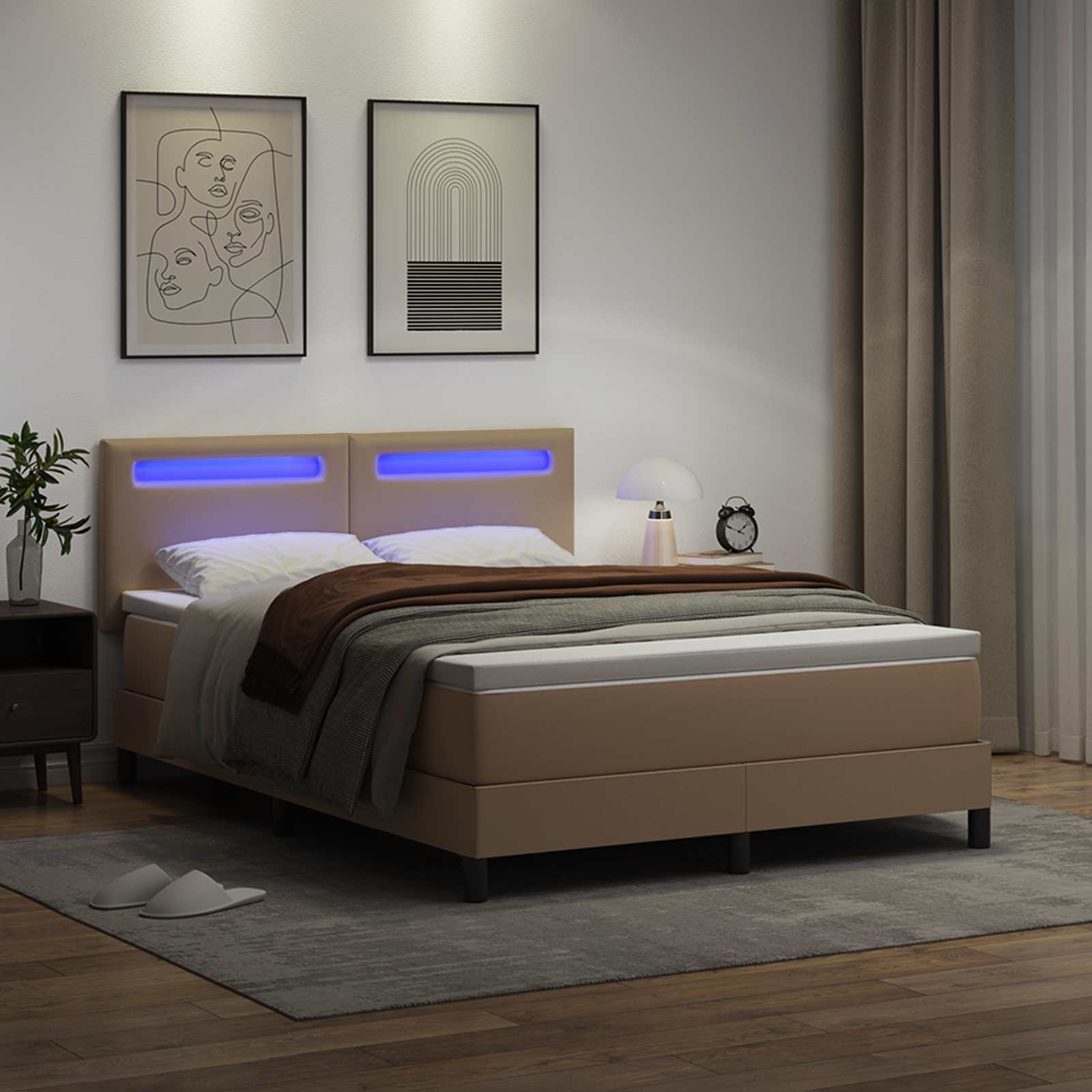 Lit à ressorts avec matelas Cappuccino 140 x 200 cm Simili cuir