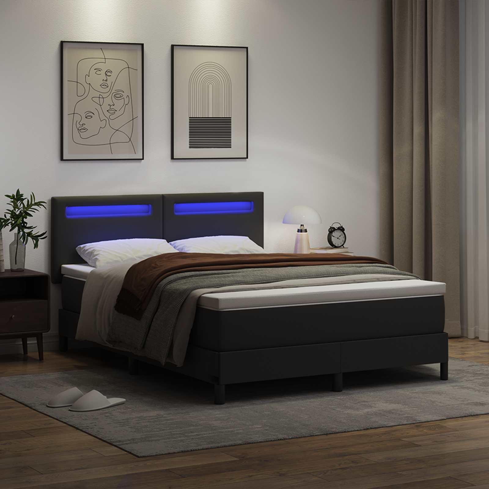 Lit à ressorts avec matelas Noir 160 x 200 cm Simili cuir