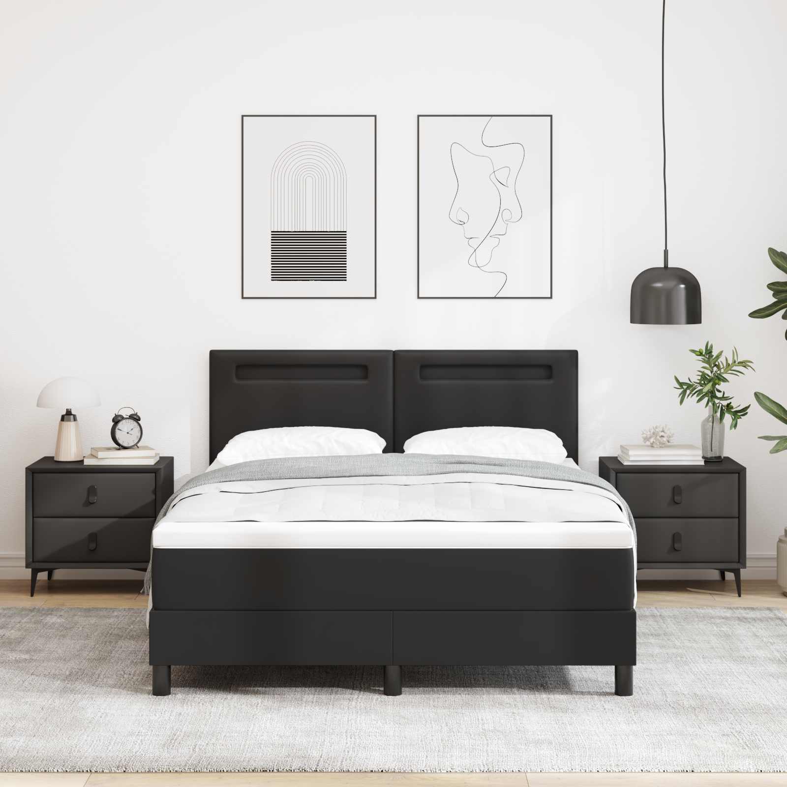 Lit à ressorts avec matelas Noir 160 x 200 cm Simili cuir