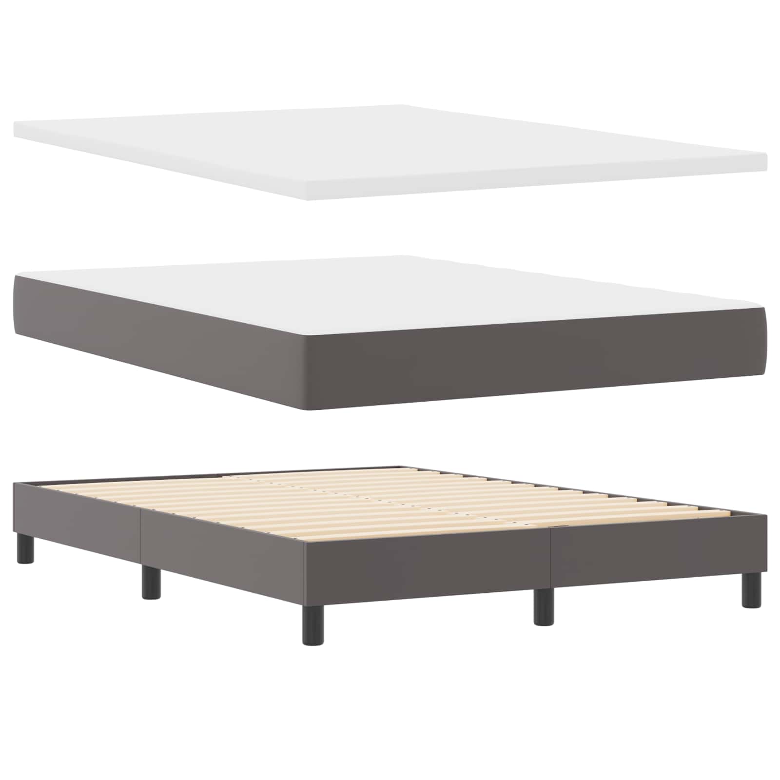 Lit à ressorts avec matelas Gris 160 x 200 cm Simili cuir