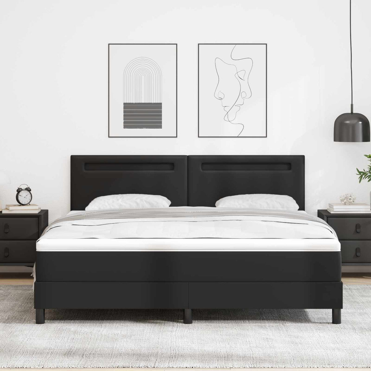 Lit à ressorts avec bandes LED Noir 180 x 200 cm Simili cuir