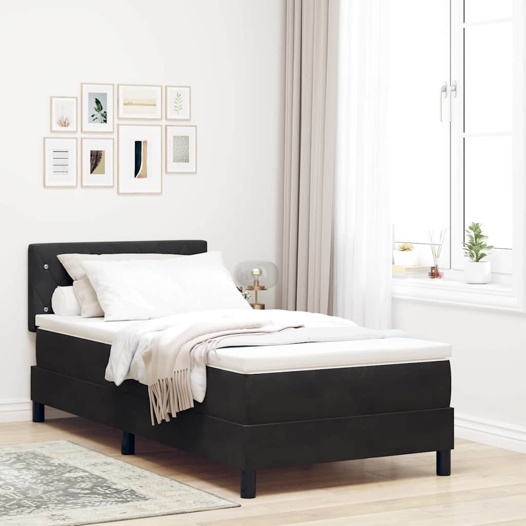 Lit à ressorts avec matelas avec matelas Noir 90 x 190 cm tissu - XIOS