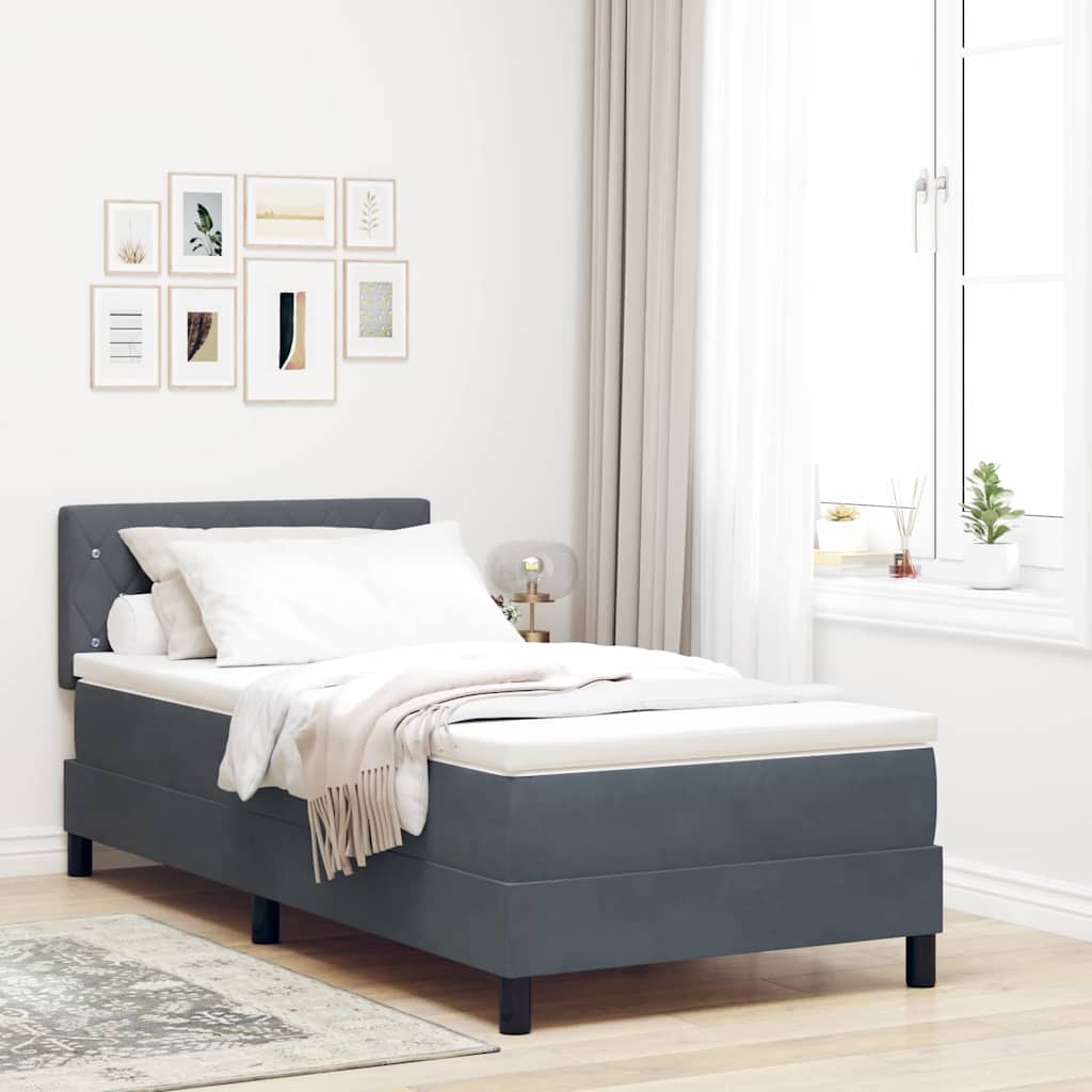 Lit à ressorts avec matelas Gris foncé 100 x 200 cm Velours - XIOS