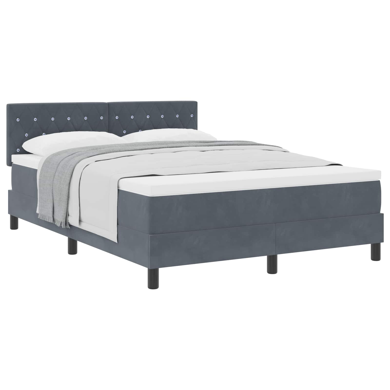 Lit à ressorts avec matelas Gris foncé 140 x 190 cm Velours