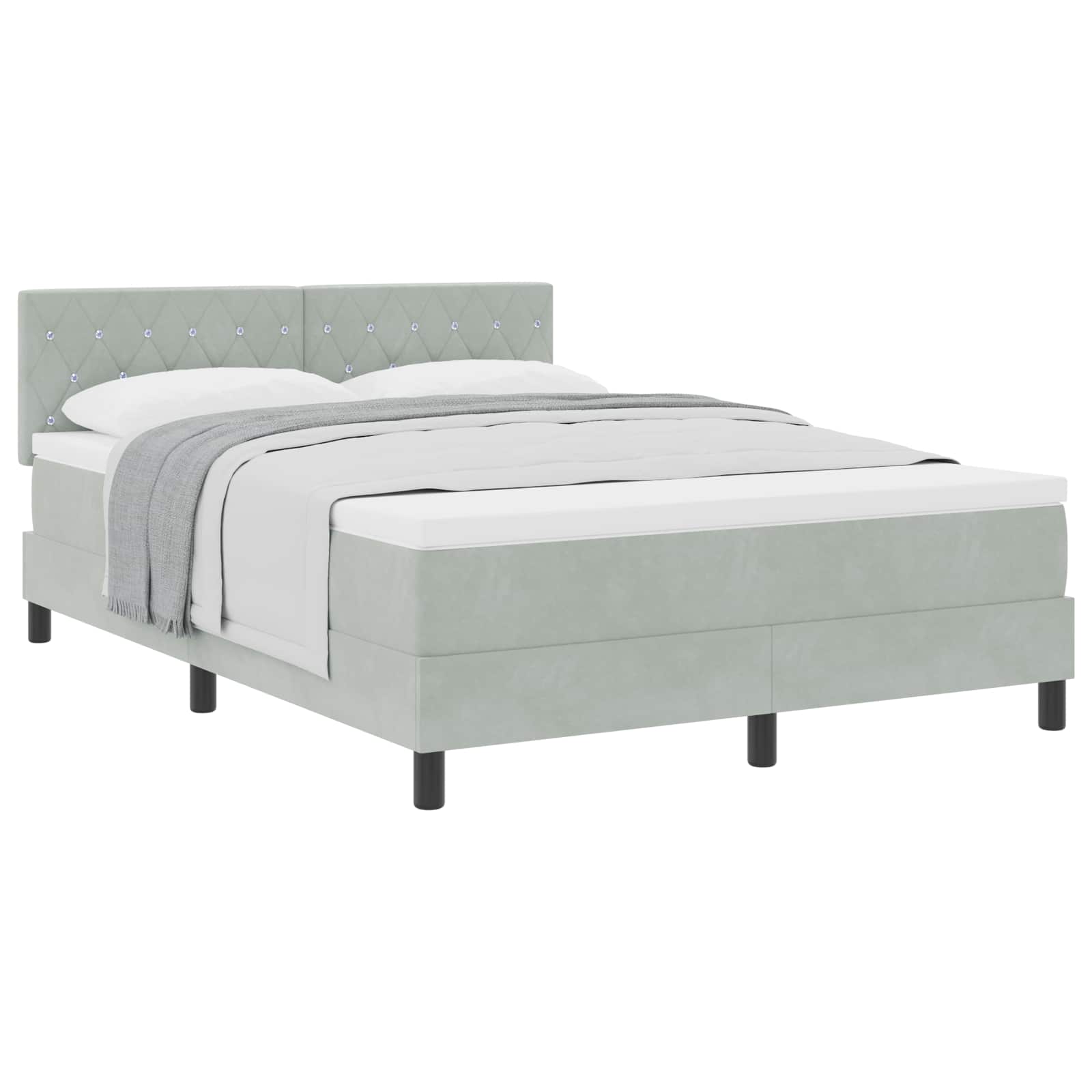 Lit à ressorts avec matelas Gris clair 140 x 200 cm Velours
