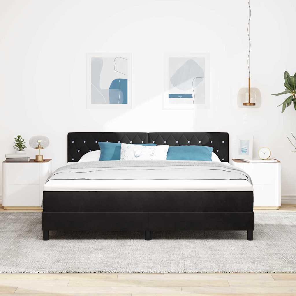 Lit à ressorts avec matelas Noir 180 x 200 cm Velours