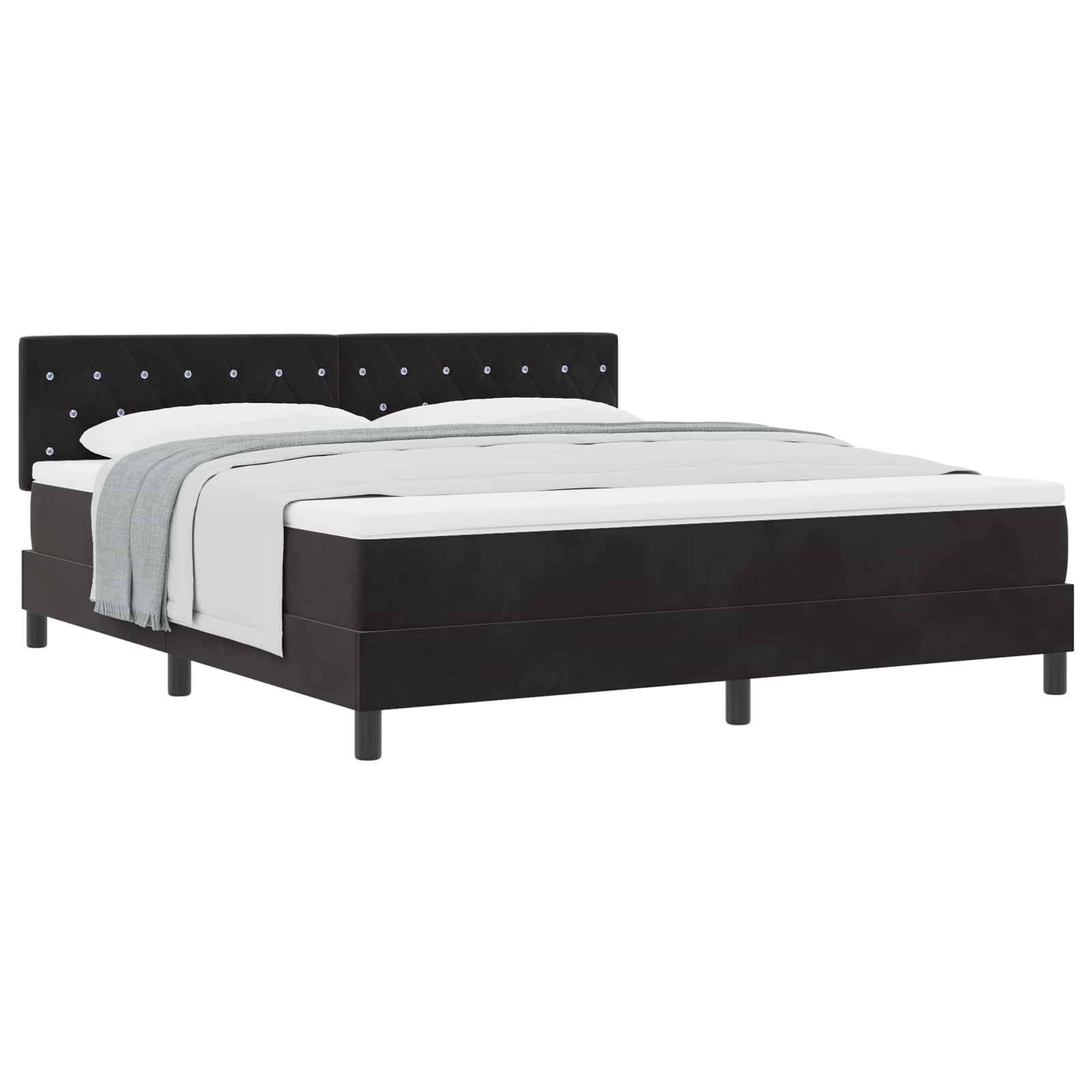 Lit à ressorts avec matelas Noir 180 x 200 cm Velours