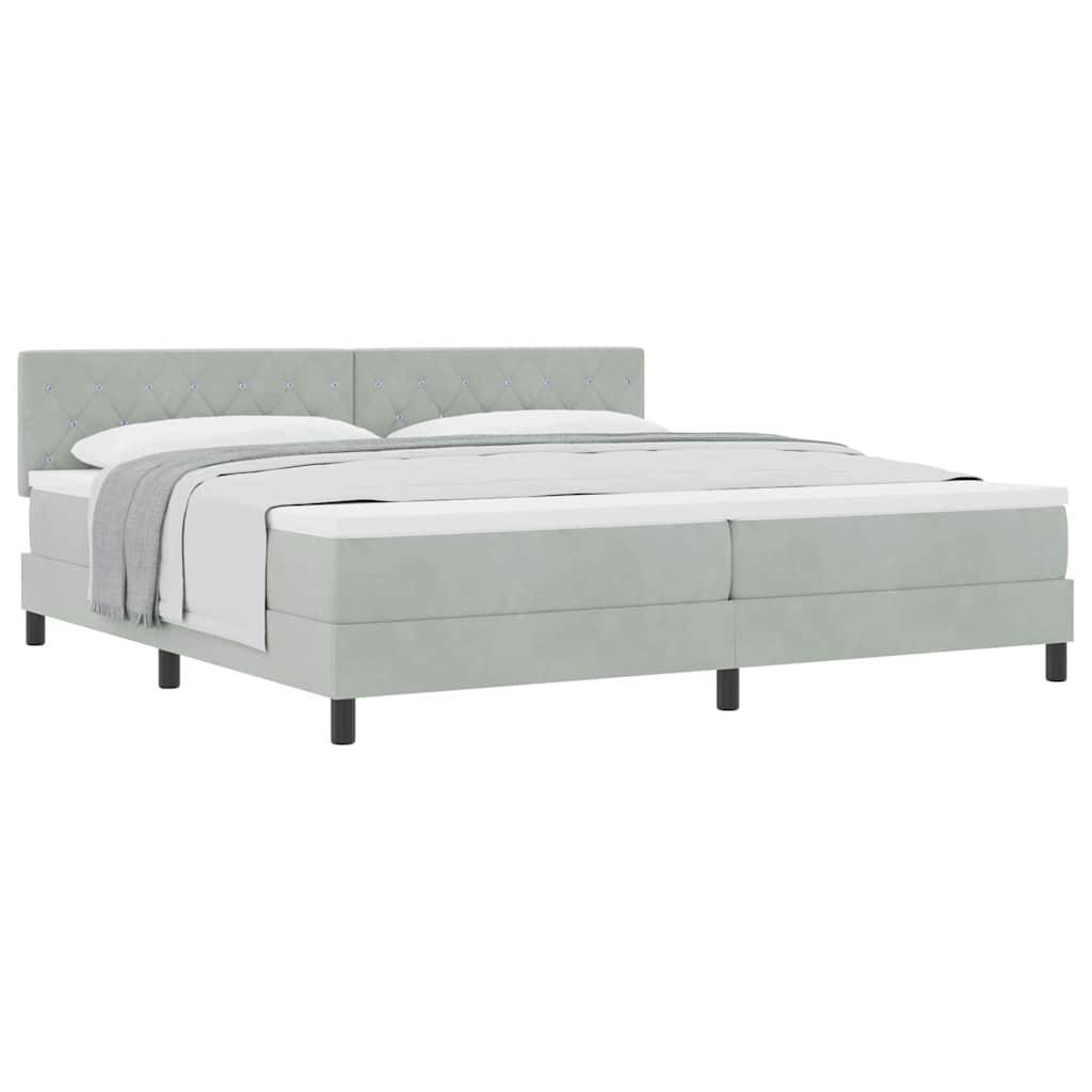 Lit à ressorts avec matelas Gris clair 200 x 200 cm tissu - XIOS