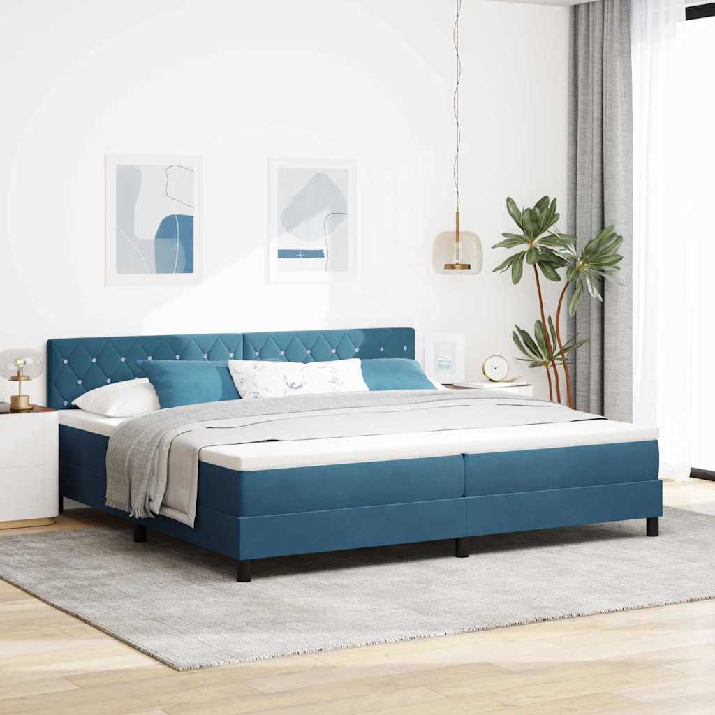 Lit à ressorts avec matelas Bleu foncé 200 x 200 cm tissu - XIOS
