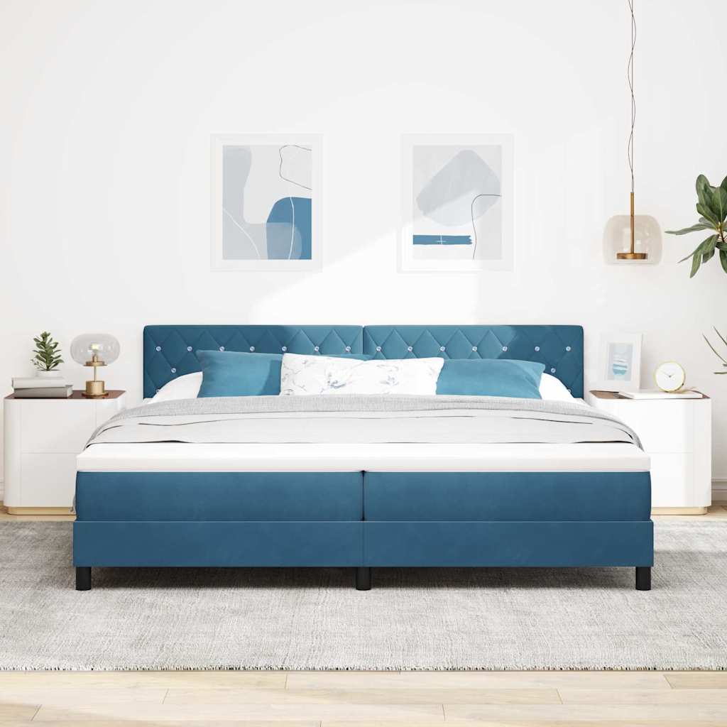 Lit à ressorts avec matelas Bleu foncé 200 x 200 cm tissu - XIOS