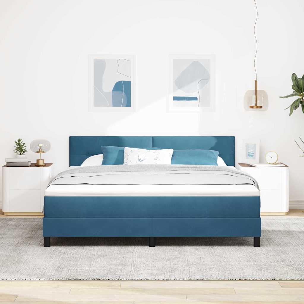 Lit à ressorts avec tête de lit Bleu foncé 180 x 200 cm Velours - XIOS