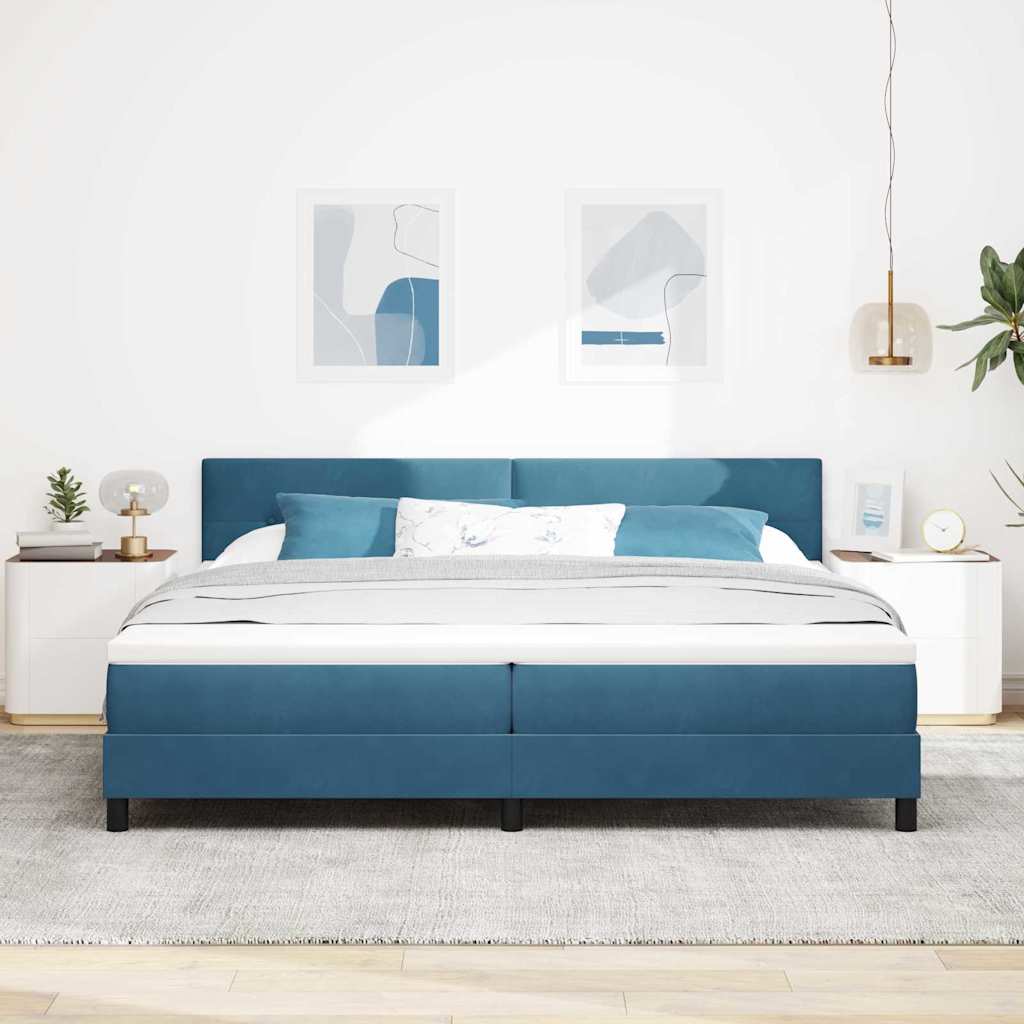 Lit à ressorts avec tête de lit Bleu foncé 200 x 200 cm Velours