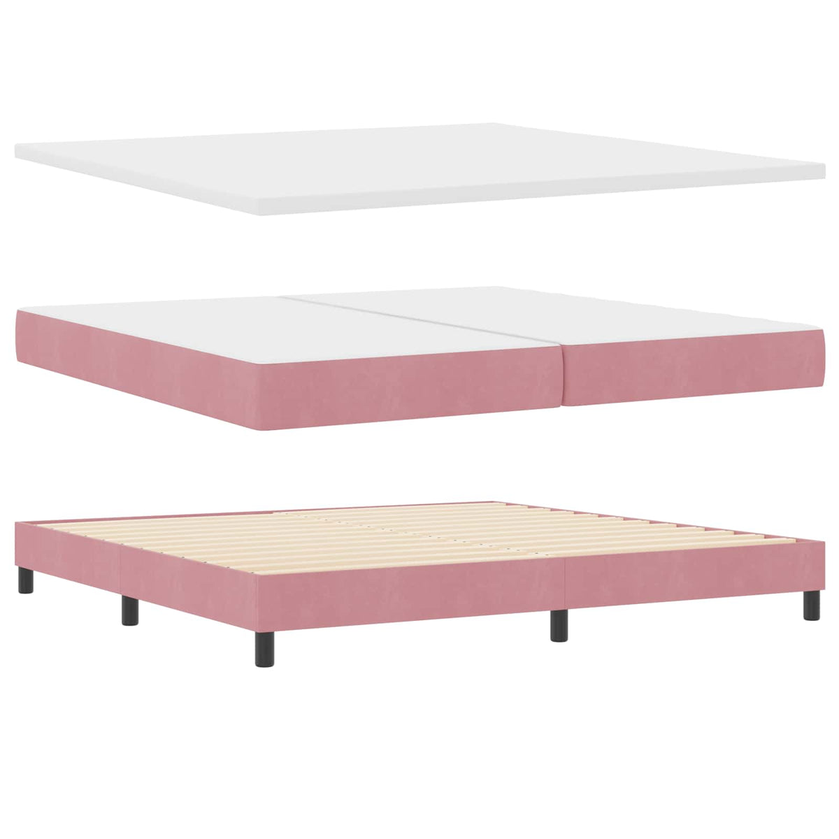 Lit à ressorts avec tête de lit Rose 200 x 200 cm Velours