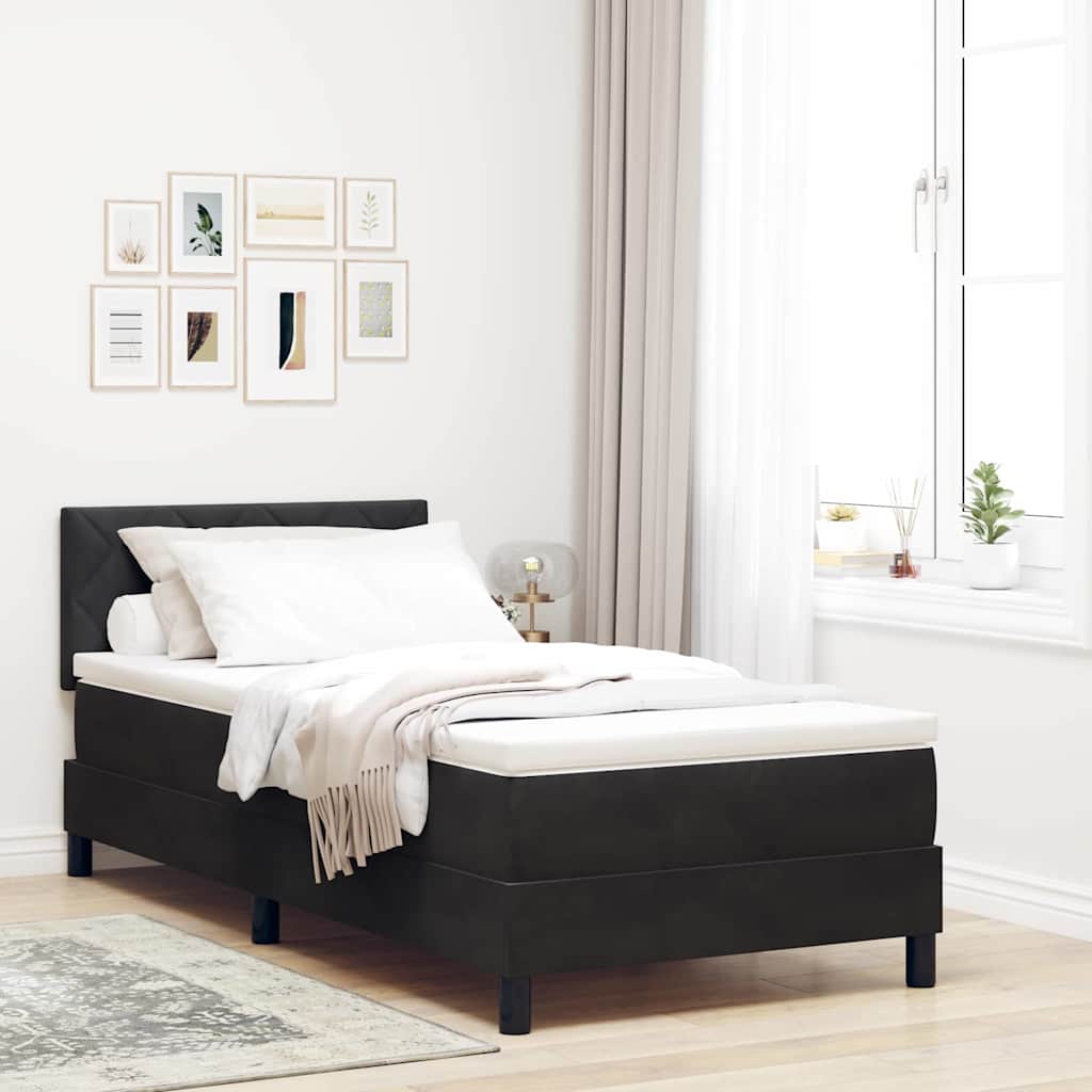 Lit à ressorts avec matelas avec matelas Noir 90 x 200 cm tissu - XIOS